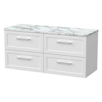 [BFSH124LCM2] Stonnall Traditional Wall Hung 4 Drawer 1200mm Vanity Unit with Carrera Marble Laminate Worktop - Choice of Colour - Cutout