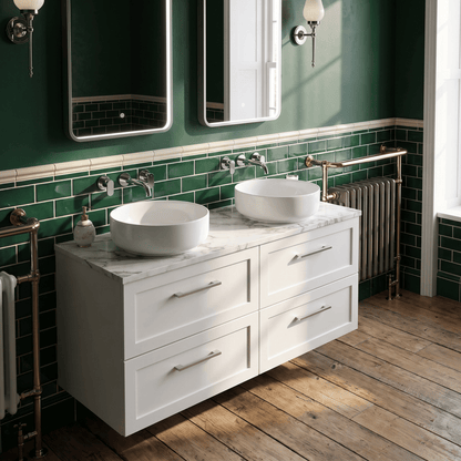[BFSH124LCM2] Stonnall Traditional Wall Hung 4 Drawer 1200mm Vanity Unit with Carrera Marble Laminate Worktop - Choice of Colour - Lifestyle 2