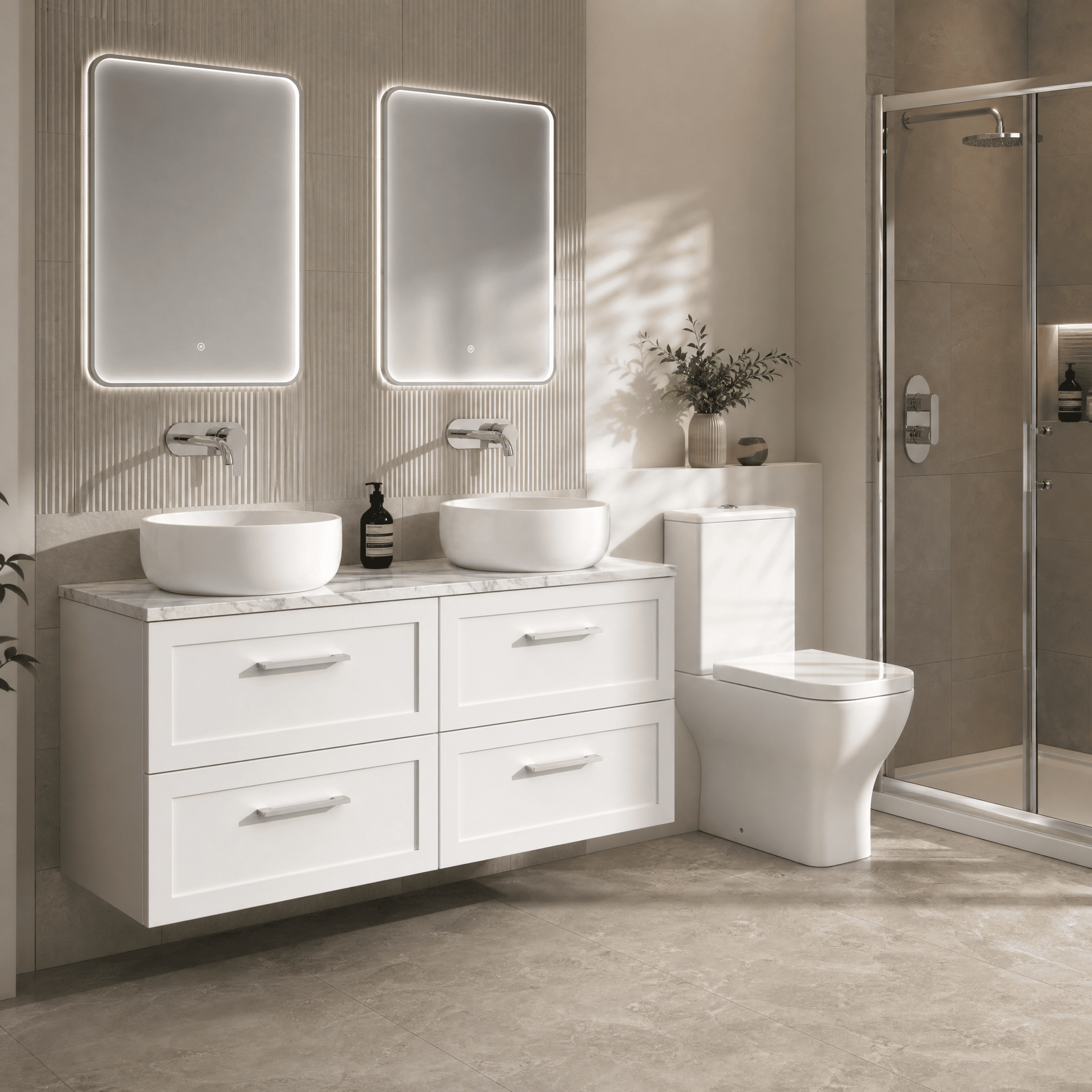 [BFSH124LCM2] Stonnall Traditional Wall Hung 4 Drawer 1200mm Vanity Unit with Carrera Marble Laminate Worktop - Choice of Colour - Lifestyle 3