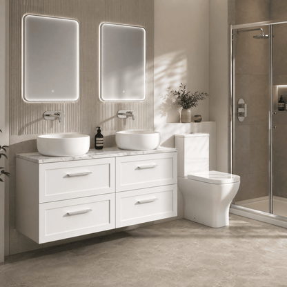 [BFSH124LCM2] Stonnall Traditional Wall Hung 4 Drawer 1200mm Vanity Unit with Carrera Marble Laminate Worktop - Choice of Colour - Lifestyle 3