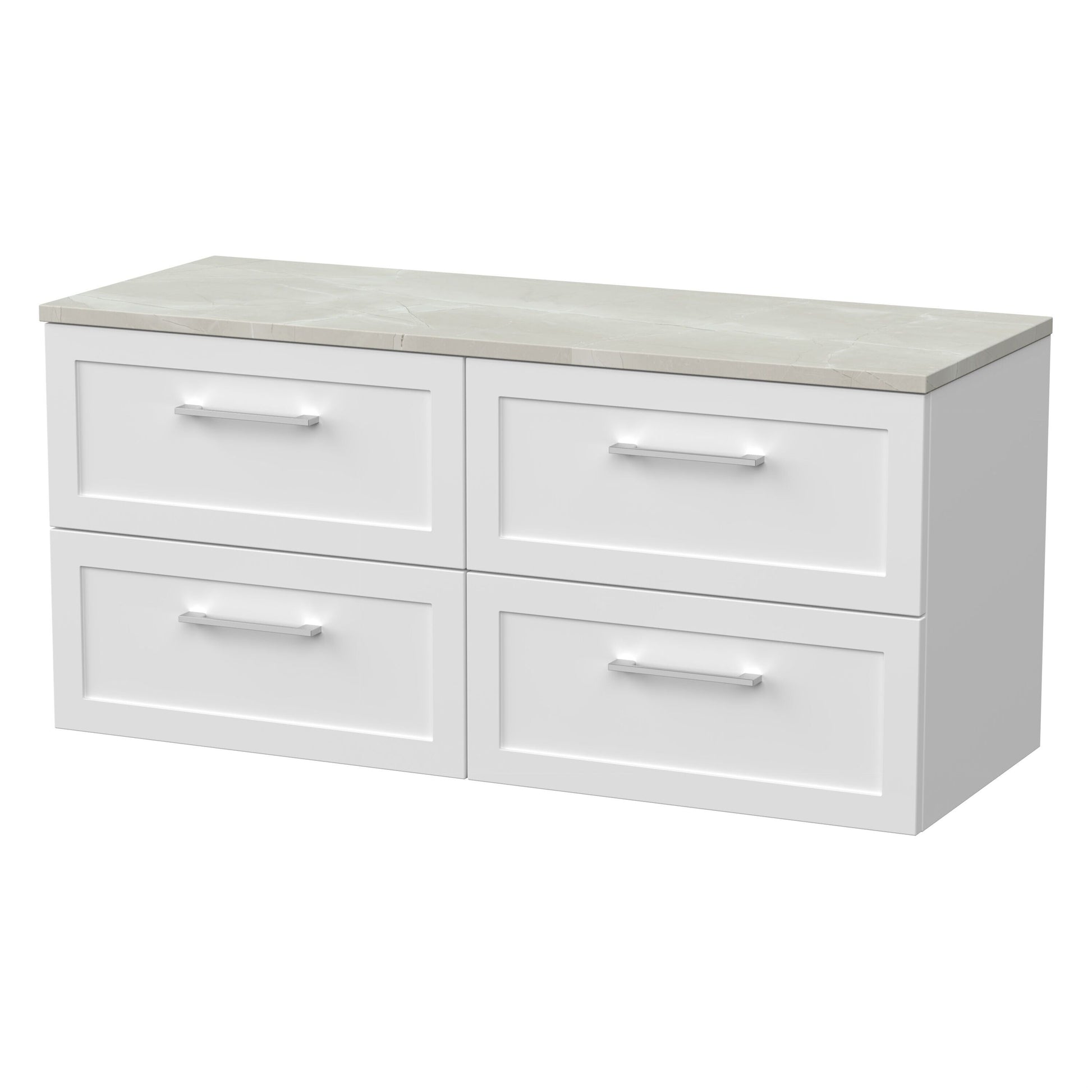 [BFSH124LMP2] Stonnall Traditional Wall Hung 4 Drawer 1200mm Vanity Unit with Marble Plaster Laminate Worktop - Choice of Colour - Cutout