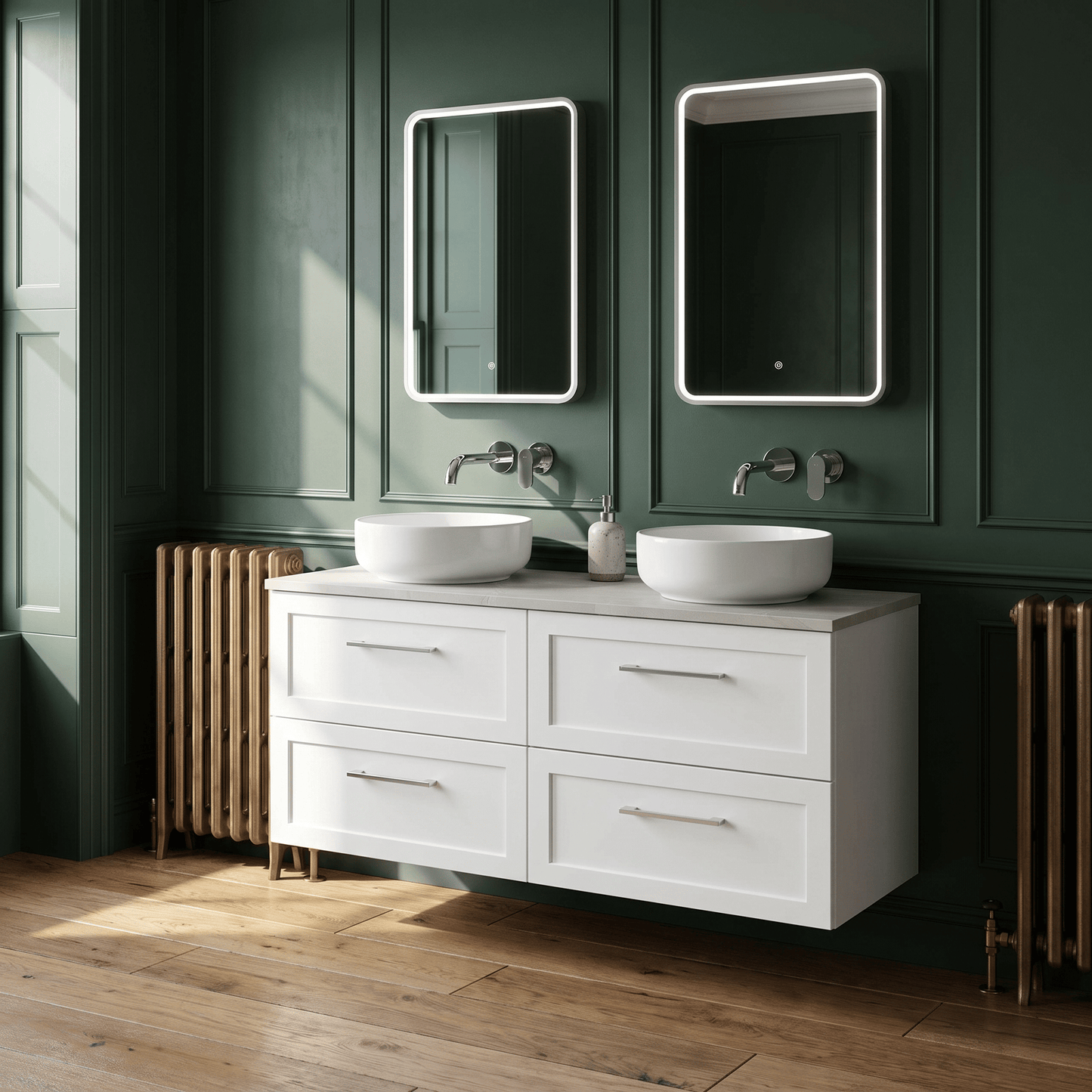 [BFSH124LMP2] Stonnall Traditional Wall Hung 4 Drawer 1200mm Vanity Unit with Marble Plaster Laminate Worktop - Choice of Colour - Lifestyle 1