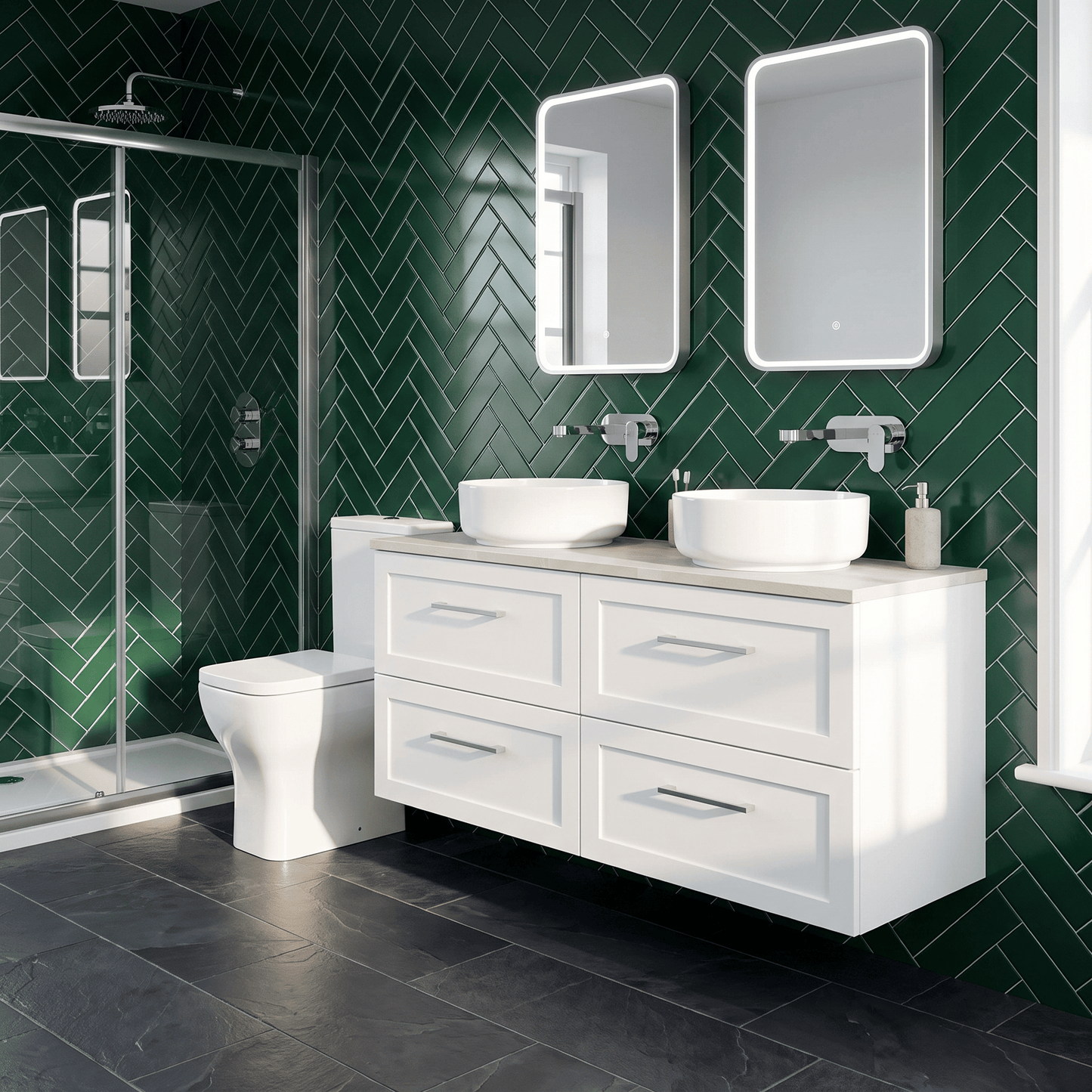 [BFSH124LMP2] Stonnall Traditional Wall Hung 4 Drawer 1200mm Vanity Unit with Marble Plaster Laminate Worktop - Choice of Colour - Lifestyle 3