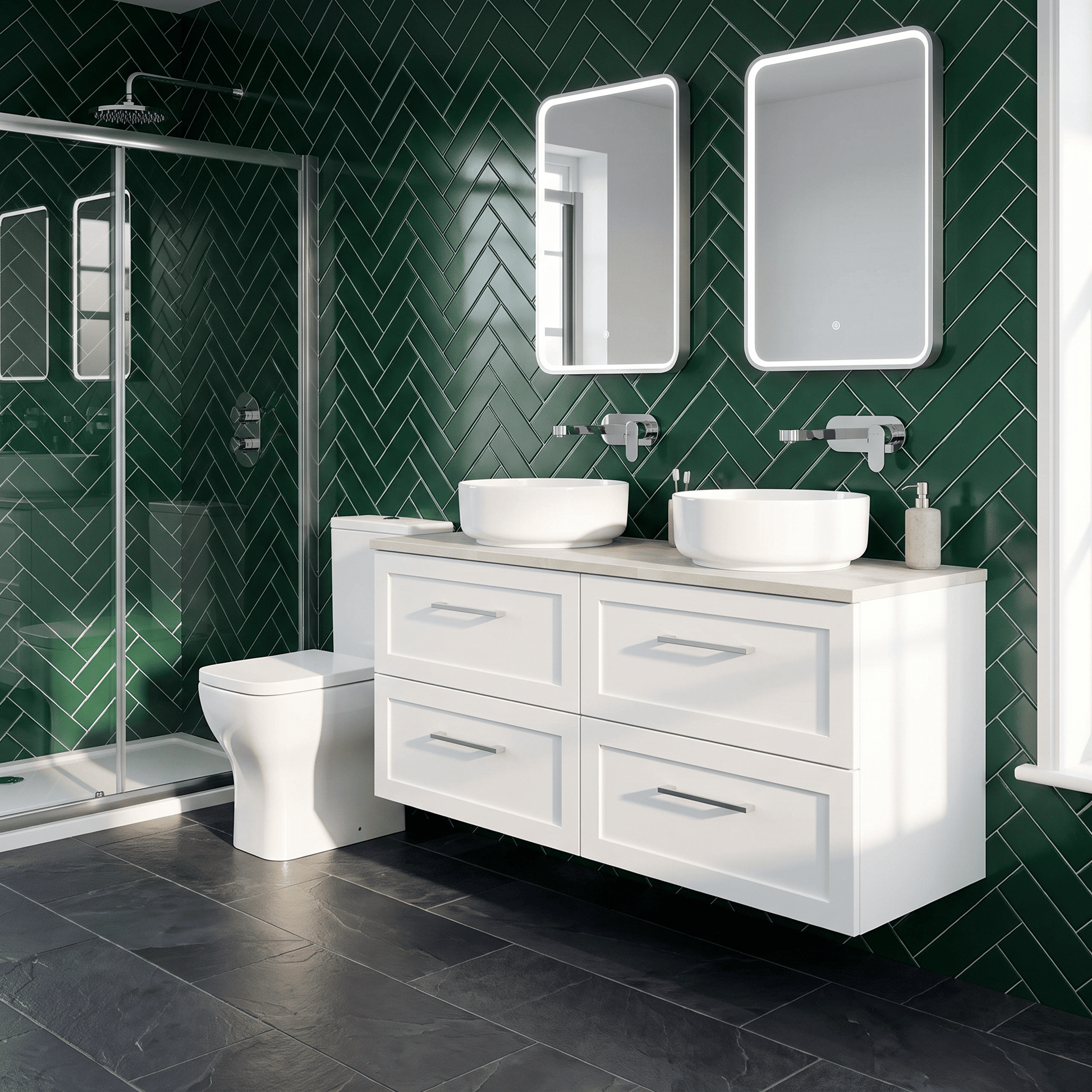 [BFSH124LMP2] Stonnall Traditional Wall Hung 4 Drawer 1200mm Vanity Unit with Marble Plaster Laminate Worktop - Choice of Colour - Lifestyle 3