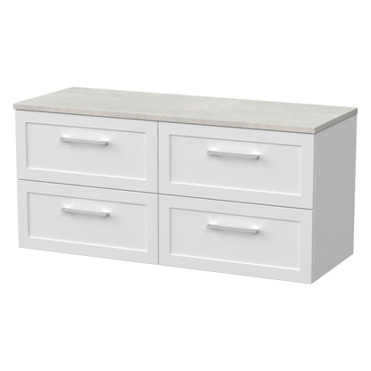 [BFSH124LSWG2] Stonnall Traditional Wall Hung 4 Drawer 1200mm Vanity Unit with White Sparkle Laminate Worktop - Choice of Colour - Cutout