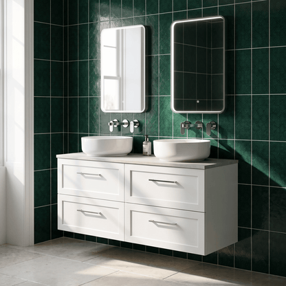 [BFSH124LSWG2] Stonnall Traditional Wall Hung 4 Drawer 1200mm Vanity Unit with White Sparkle Laminate Worktop - Choice of Colour - Lifestyle 1