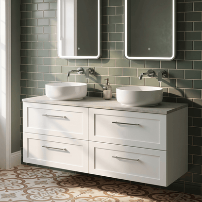 [BFSH124LSWG2] Stonnall Traditional Wall Hung 4 Drawer 1200mm Vanity Unit with White Sparkle Laminate Worktop - Choice of Colour - Lifestyle 2