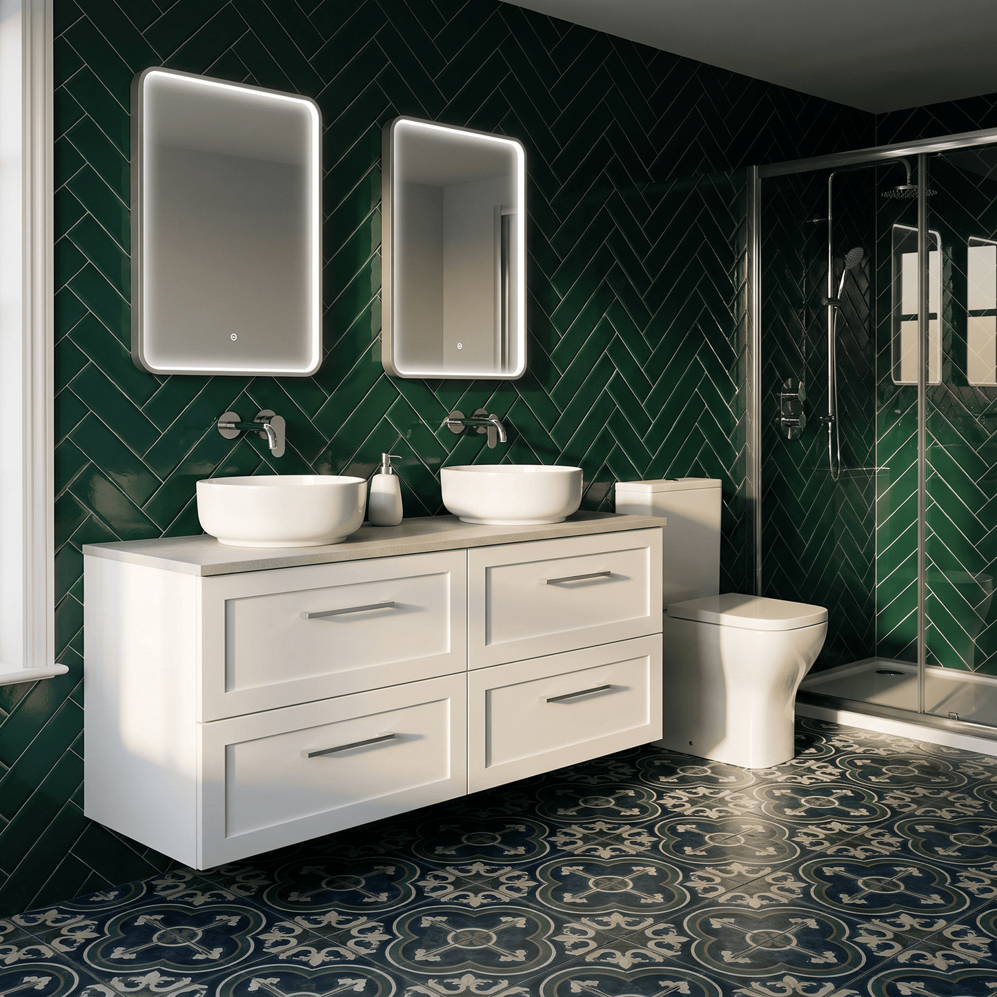[BFSH124LSWG2] Stonnall Traditional Wall Hung 4 Drawer 1200mm Vanity Unit with White Sparkle Laminate Worktop - Choice of Colour - Lifestyle 3