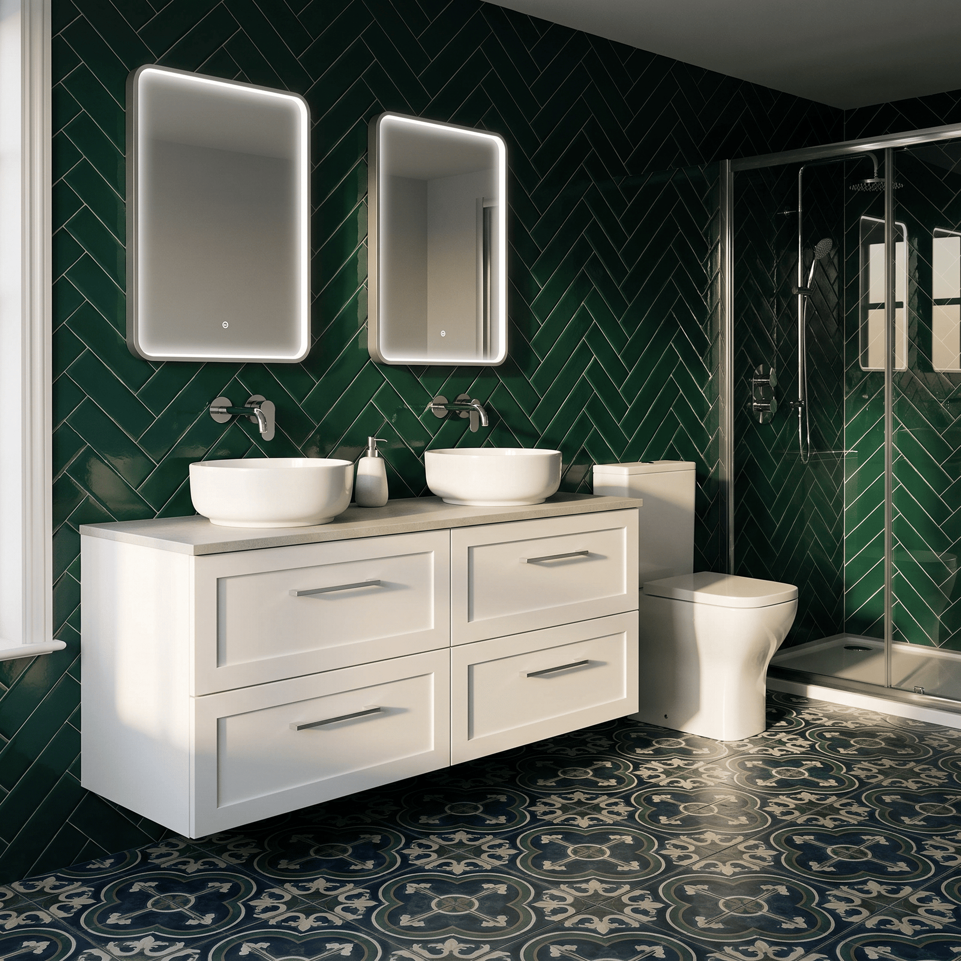 [BFSH124LSWG2] Stonnall Traditional Wall Hung 4 Drawer 1200mm Vanity Unit with White Sparkle Laminate Worktop - Choice of Colour - Lifestyle 3
