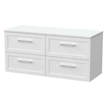 [BFSH124LWN2] Stonnall Traditional Wall Hung 4 Drawer 1200mm Vanity Unit with White Nebula Laminate Worktop - Choice of Colour - Cutout