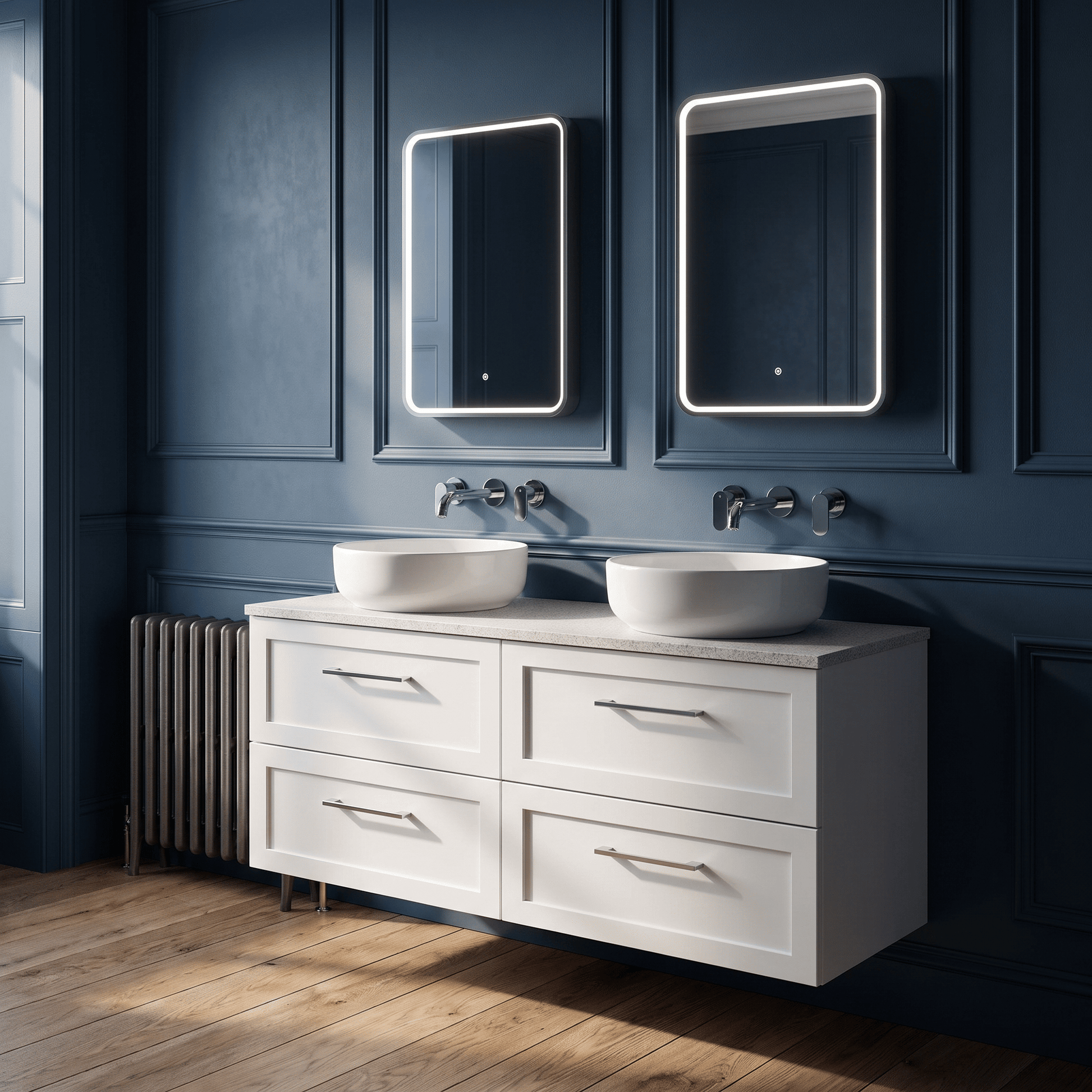 [BFSH124LWN2] Stonnall Traditional Wall Hung 4 Drawer 1200mm Vanity Unit with White Nebula Laminate Worktop - Choice of Colour - Lifestyle 1