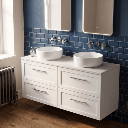 [BFSH124LWN2] Stonnall Traditional Wall Hung 4 Drawer 1200mm Vanity Unit with White Nebula Laminate Worktop - Choice of Colour - Lifestyle 2