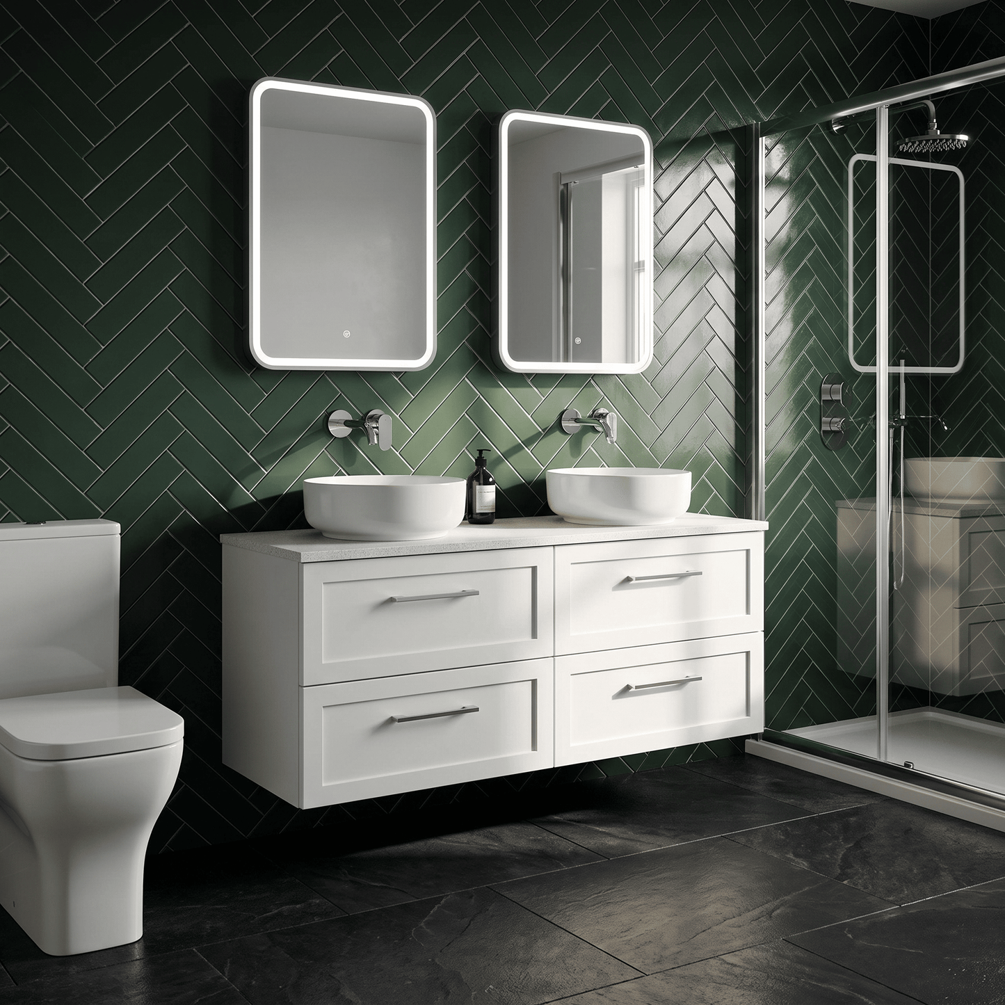 [BFSH124LWN2] Stonnall Traditional Wall Hung 4 Drawer 1200mm Vanity Unit with White Nebula Laminate Worktop - Choice of Colour - Lifestyle 3