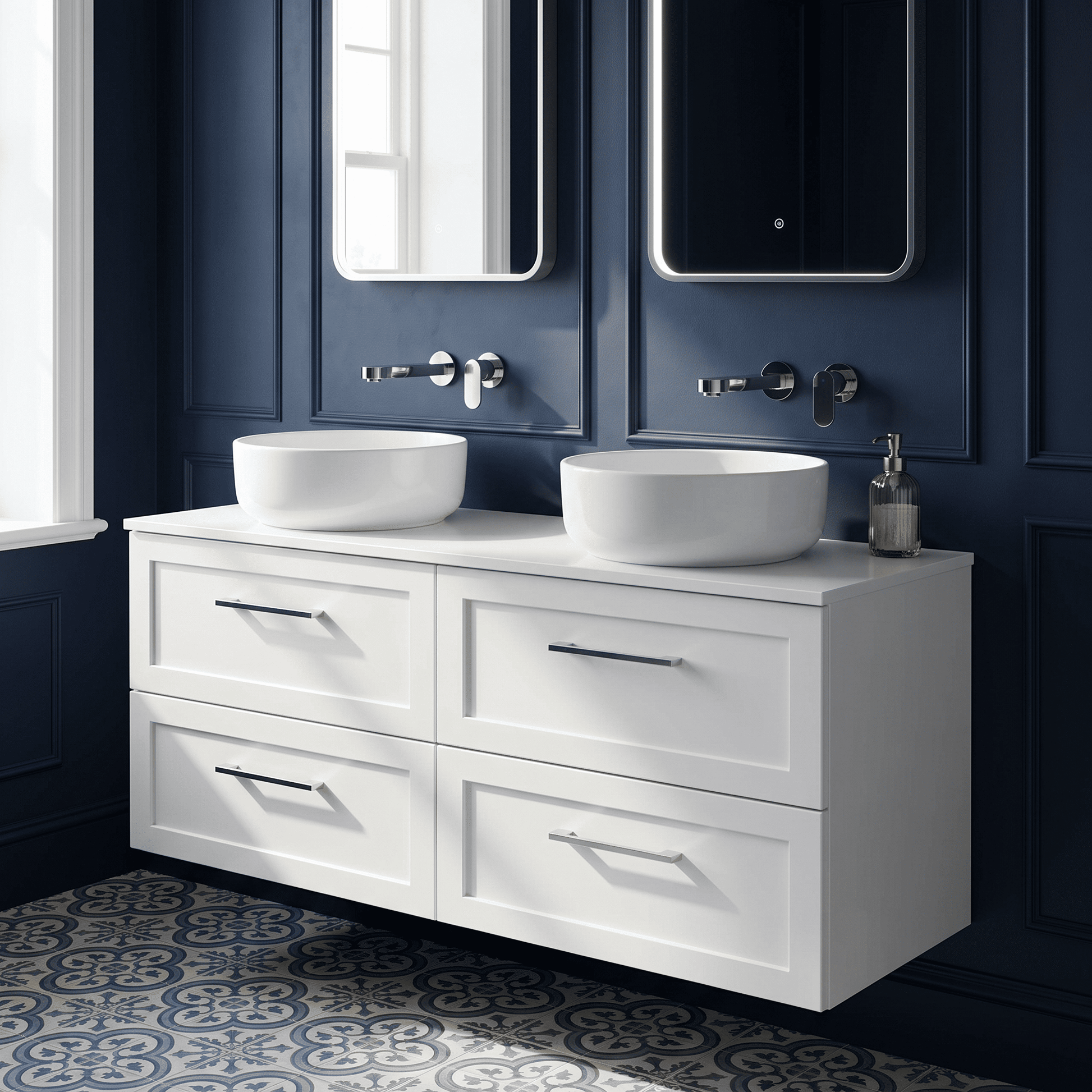 [BFSH124W2] Stonnall Traditional Wall Hung 4 Drawer 1200mm Vanity Unit with Laminate Worktop - Choice of Colour - Lifestyle 1
