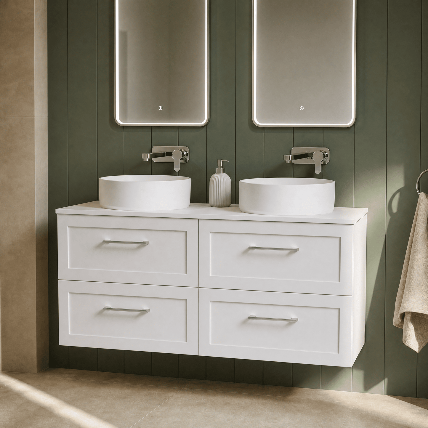 [BFSH124W2] Stonnall Traditional Wall Hung 4 Drawer 1200mm Vanity Unit with Laminate Worktop - Choice of Colour - Lifestyle 2