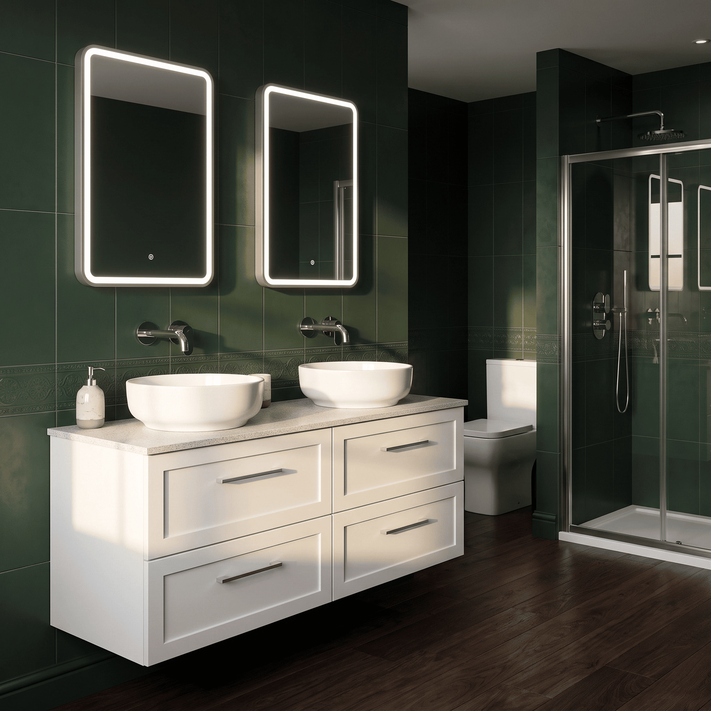 [BFSH124WMT2] Stonnall Traditional Wall Hung 4 Drawer 1200mm Vanity Unit with White Marble Top - Choice of Colour - Lifestyle 1