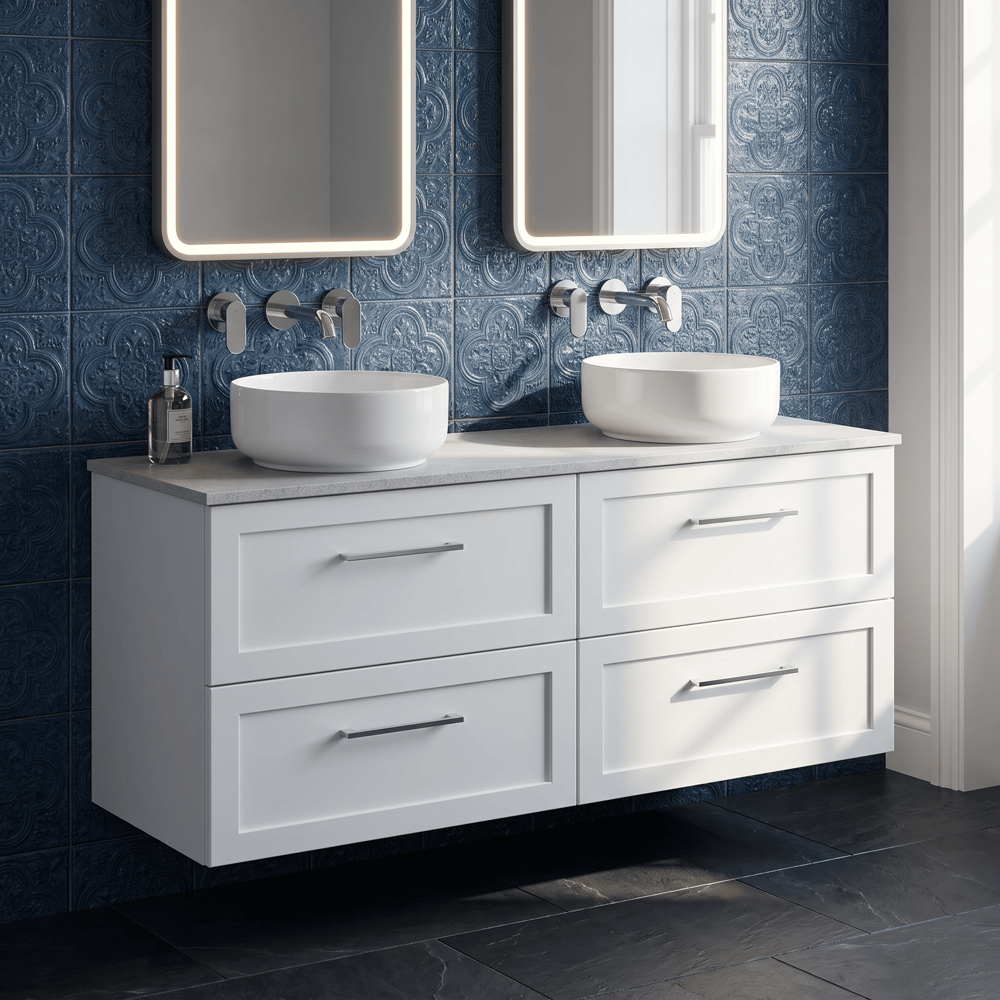 [BFSH124WMT2] Stonnall Traditional Wall Hung 4 Drawer 1200mm Vanity Unit with White Marble Top - Choice of Colour - Lifestyle 2