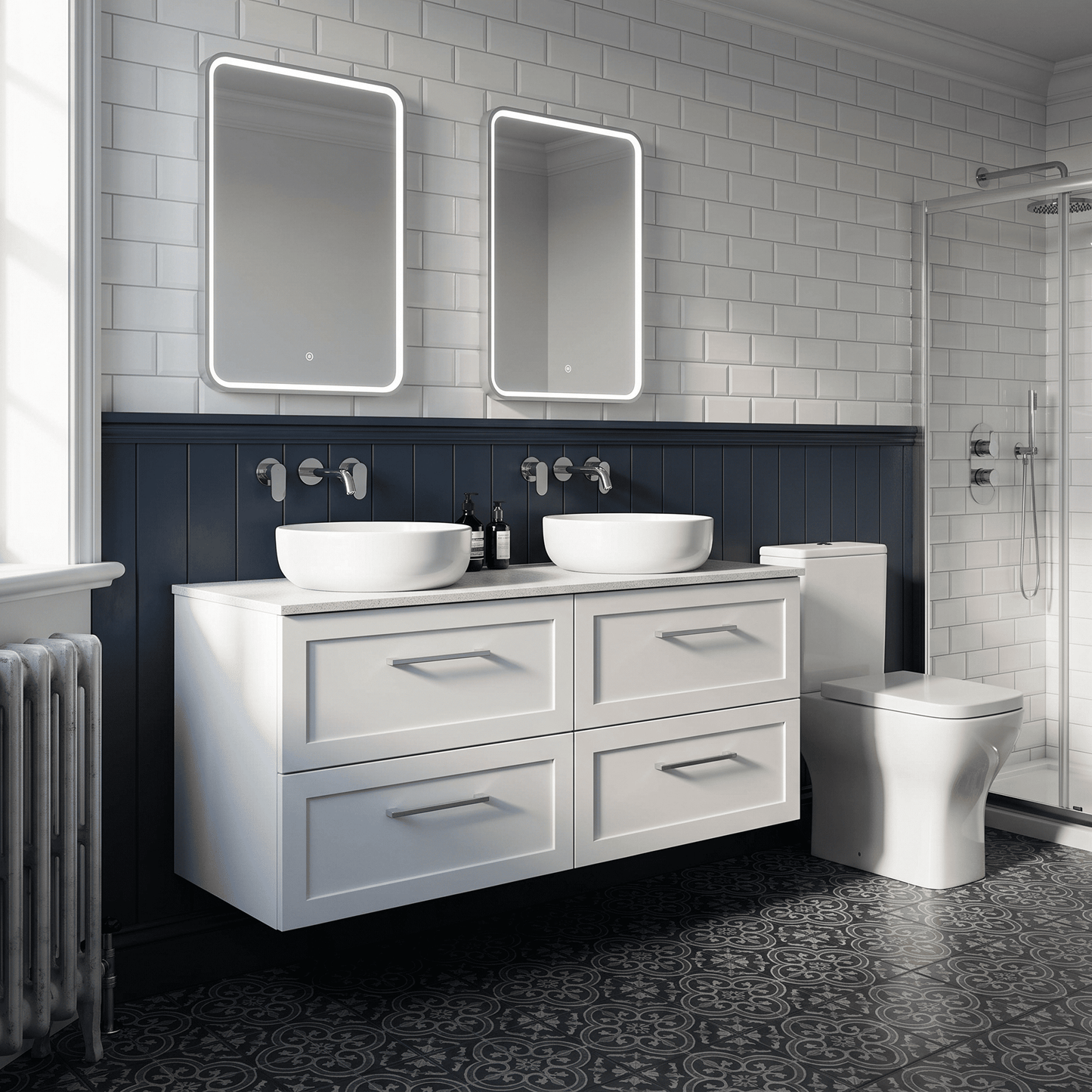 [BFSH124WMT2] Stonnall Traditional Wall Hung 4 Drawer 1200mm Vanity Unit with White Marble Top - Choice of Colour - Lifestyle 3