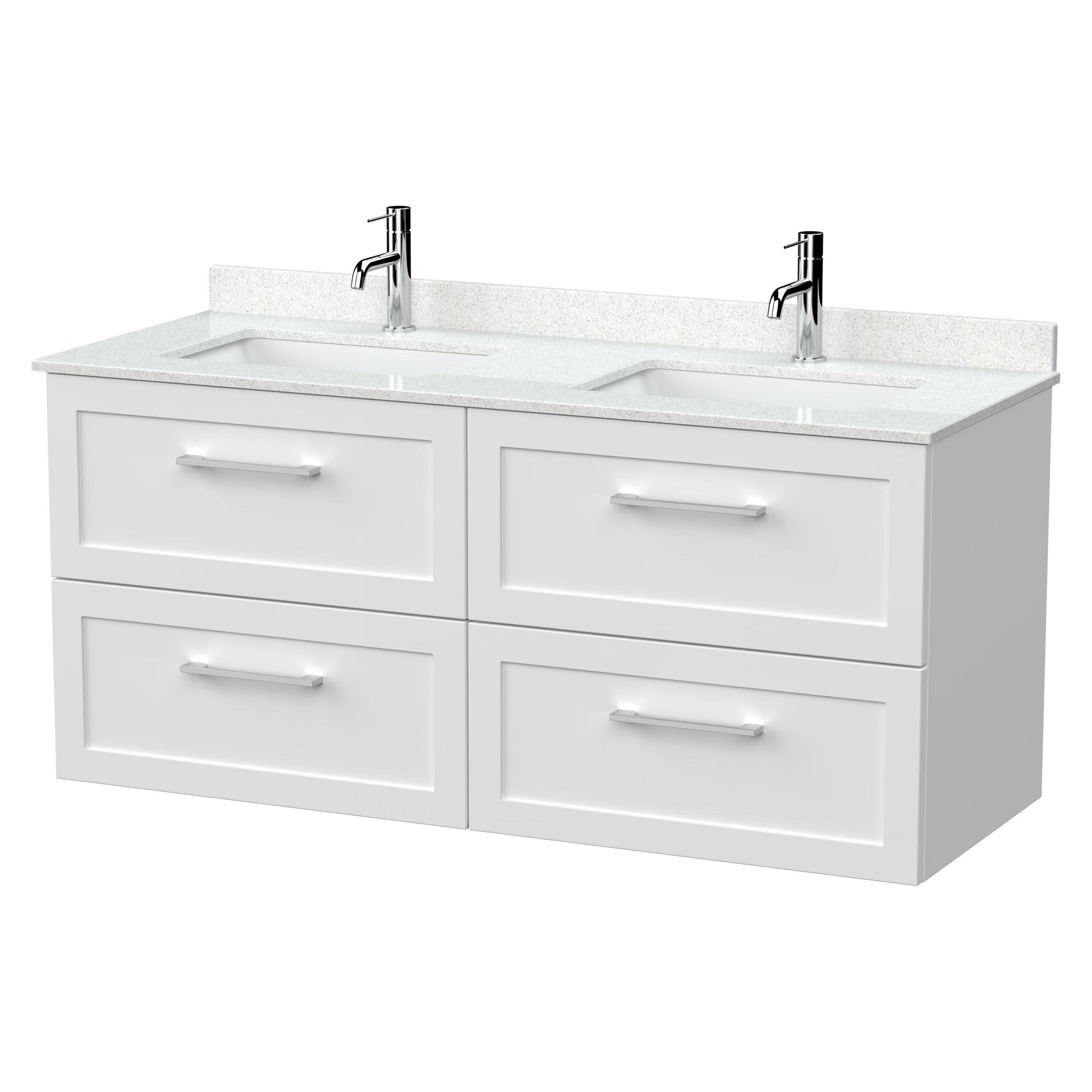 [BFSH124WS2] Stonnall Traditional Wall Hung 4 Drawer 1200mm Vanity Unit with White Marble Top and Basin - Choice of Colour - Cutout