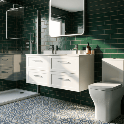 [BFSH124WS2] Stonnall Traditional Wall Hung 4 Drawer 1200mm Vanity Unit with White Marble Top and Basin - Choice of Colour - Lifestyle 1