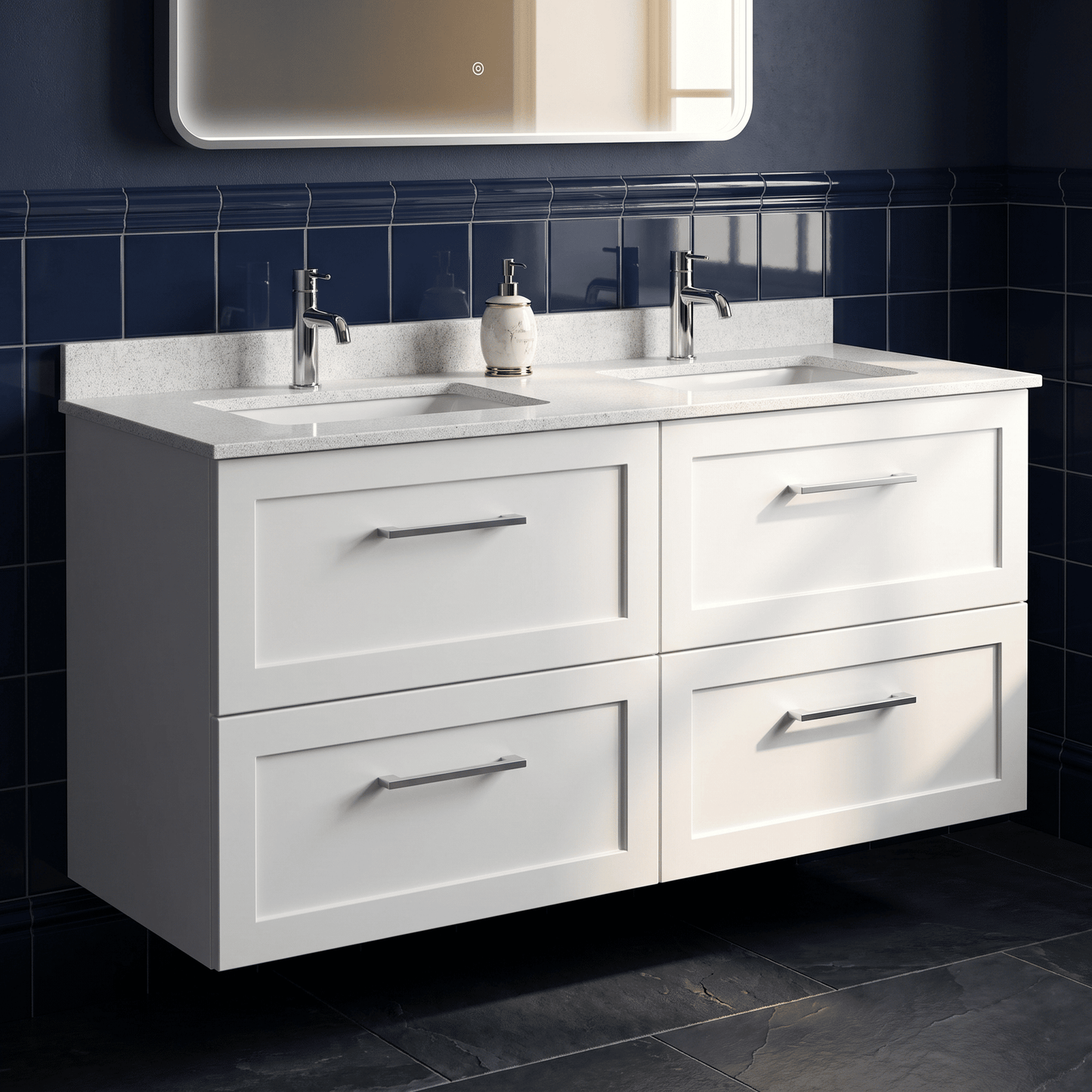 [BFSH124WS2] Stonnall Traditional Wall Hung 4 Drawer 1200mm Vanity Unit with White Marble Top and Basin - Choice of Colour - Lifestyle 2