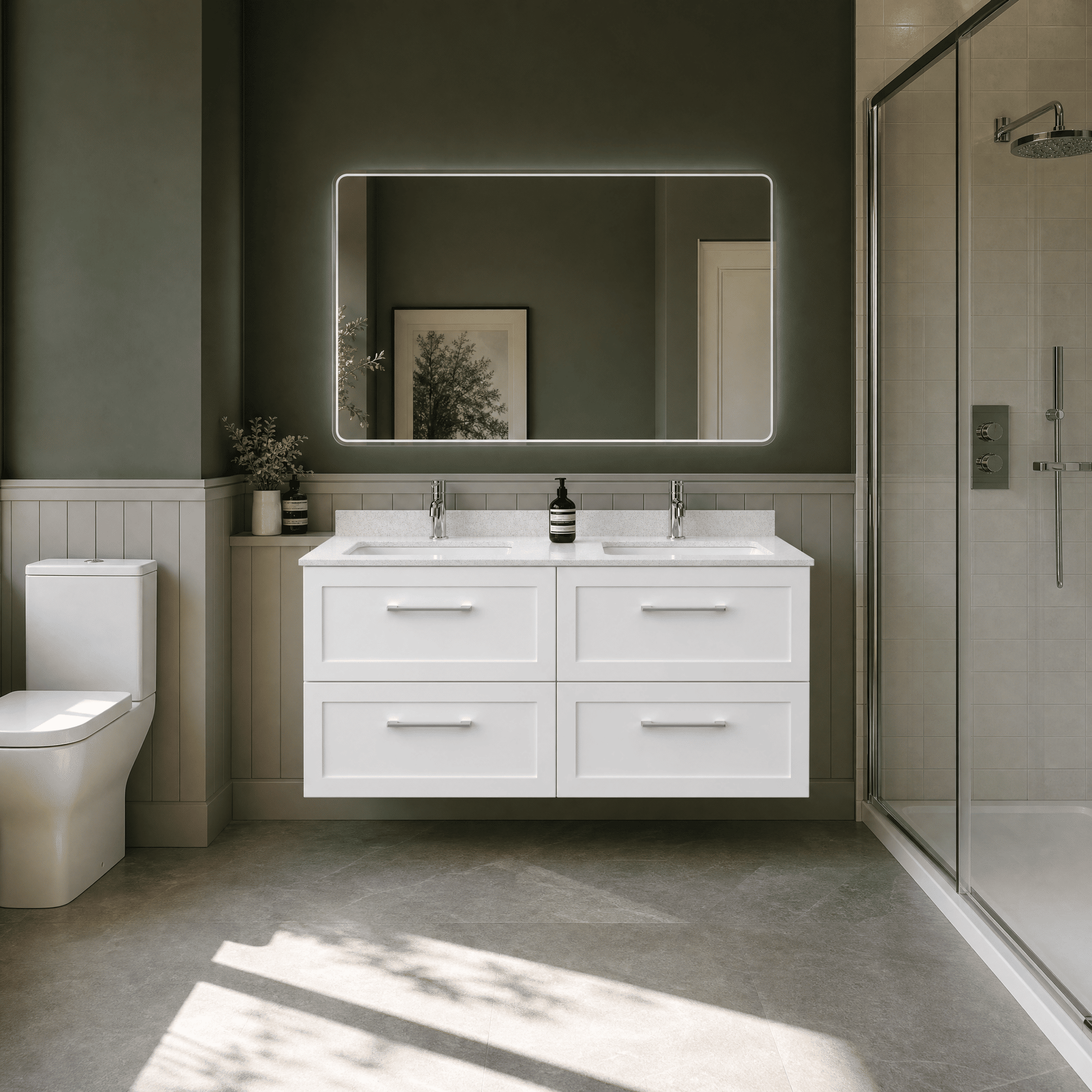 [BFSH124WS2] Stonnall Traditional Wall Hung 4 Drawer 1200mm Vanity Unit with White Marble Top and Basin - Choice of Colour - Lifestyle 3