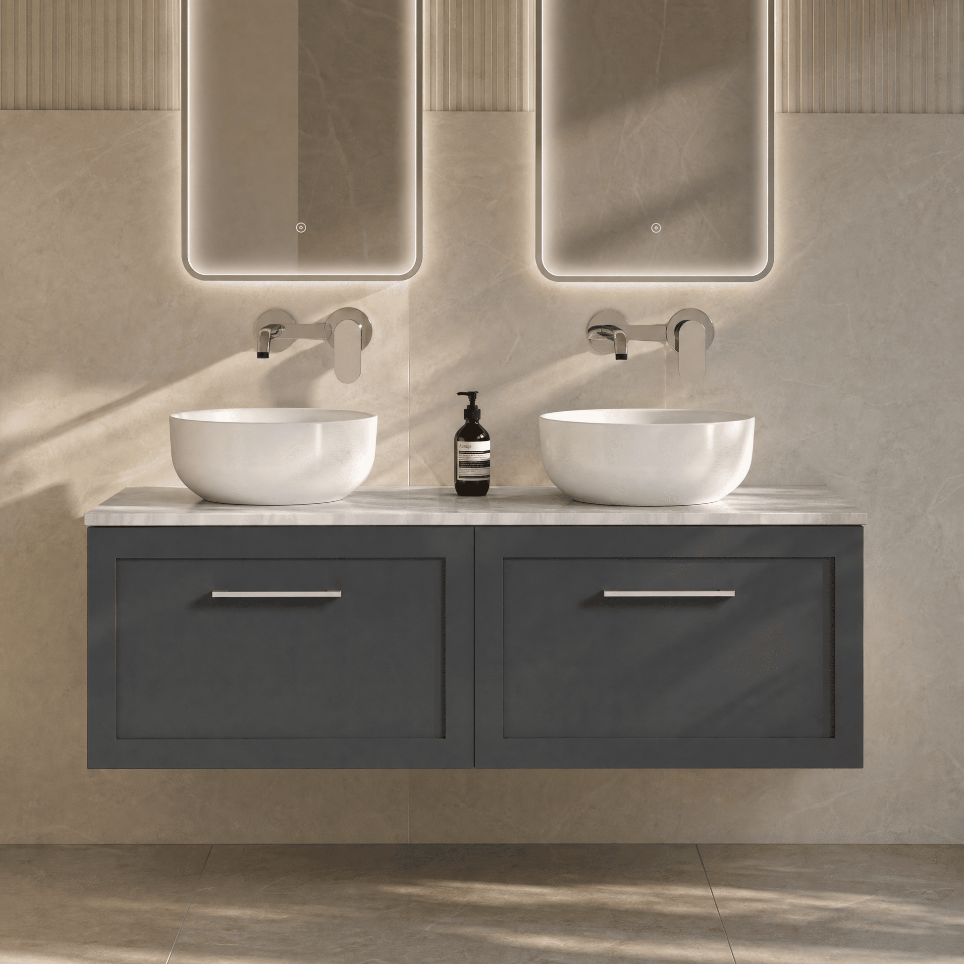 [BFSH1422GMT2] Stonnall Traditional Wall Hung 2 Drawer 1200mm Vanity Unit with Grey Marble Top - Choice of Colour - Lifestyle 2