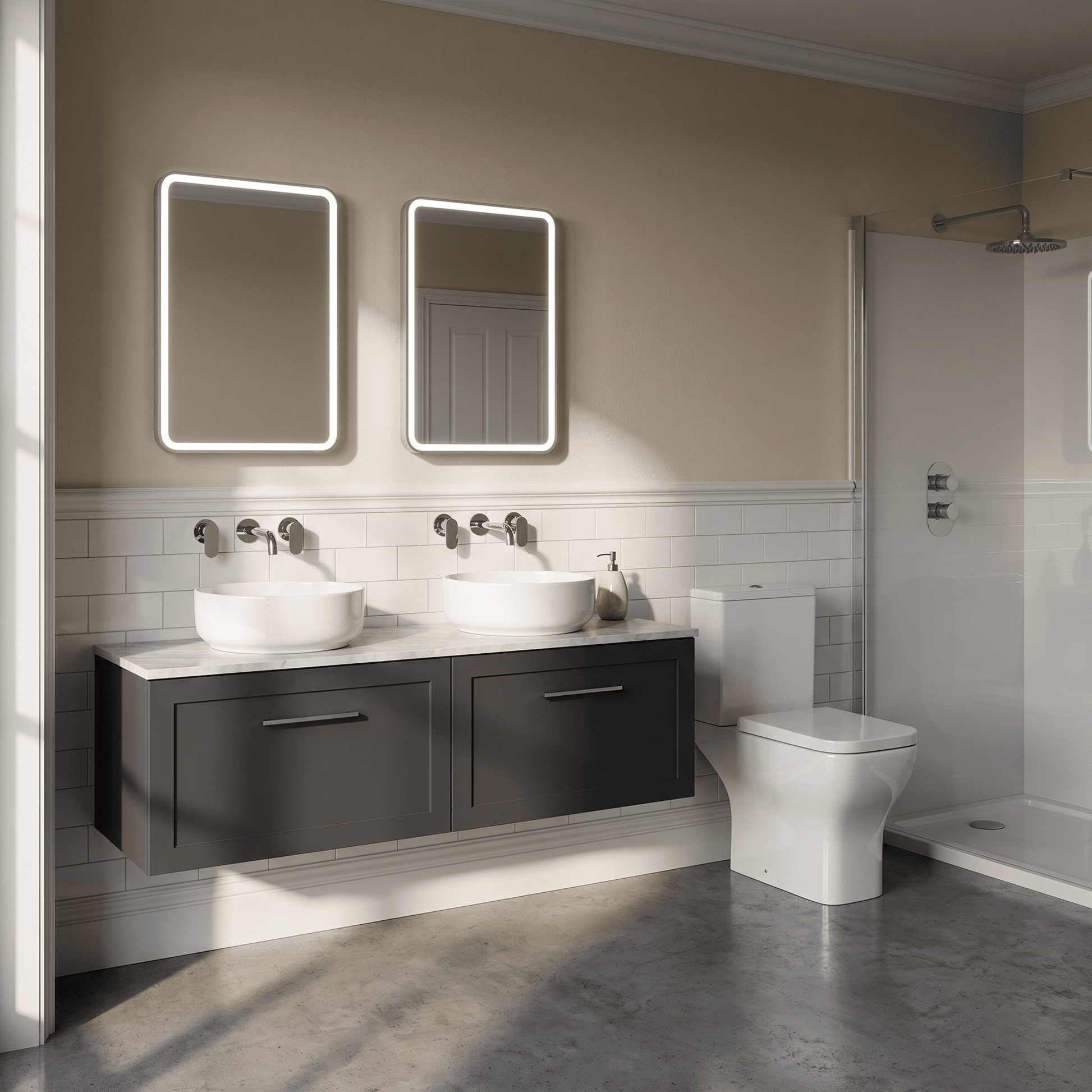 [BFSH1422GMT2] Stonnall Traditional Wall Hung 2 Drawer 1200mm Vanity Unit with Grey Marble Top - Choice of Colour - Lifestyle 3