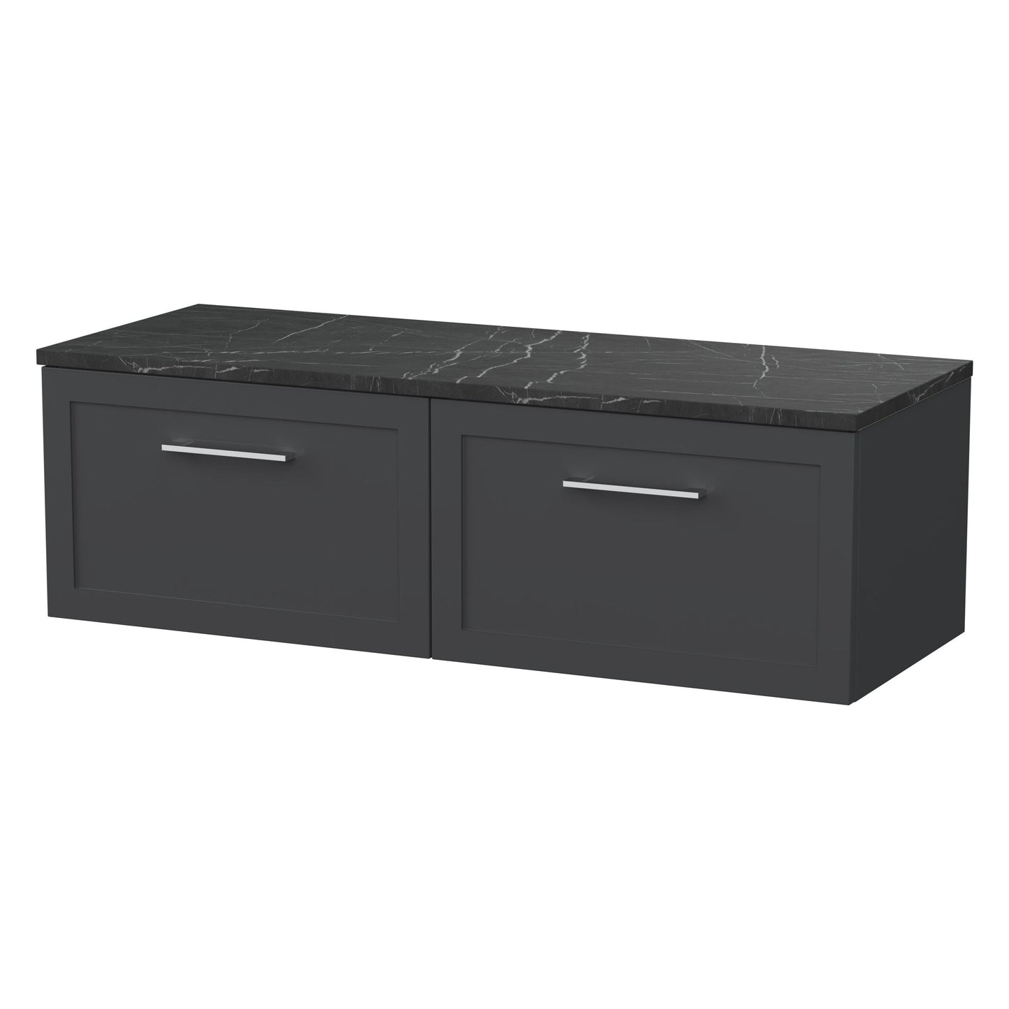 [BFSH1422LBP2] Stonnall Traditional Wall Hung 2 Drawer 1200mm Vanity Unit with Black Pietra Marble Laminate Worktop - Choice of Colour - Cutout