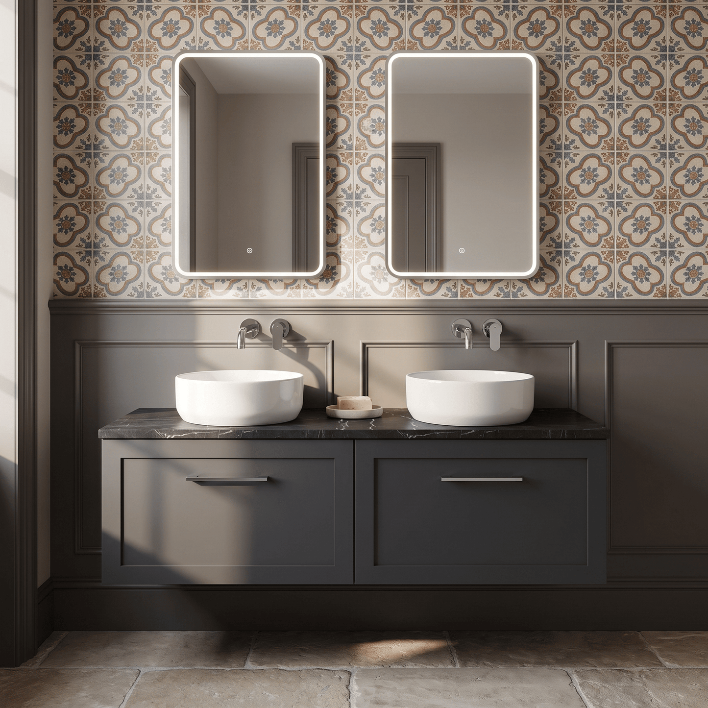 [BFSH1422LBP2] Stonnall Traditional Wall Hung 2 Drawer 1200mm Vanity Unit with Black Pietra Marble Laminate Worktop - Choice of Colour - Lifestyle 1