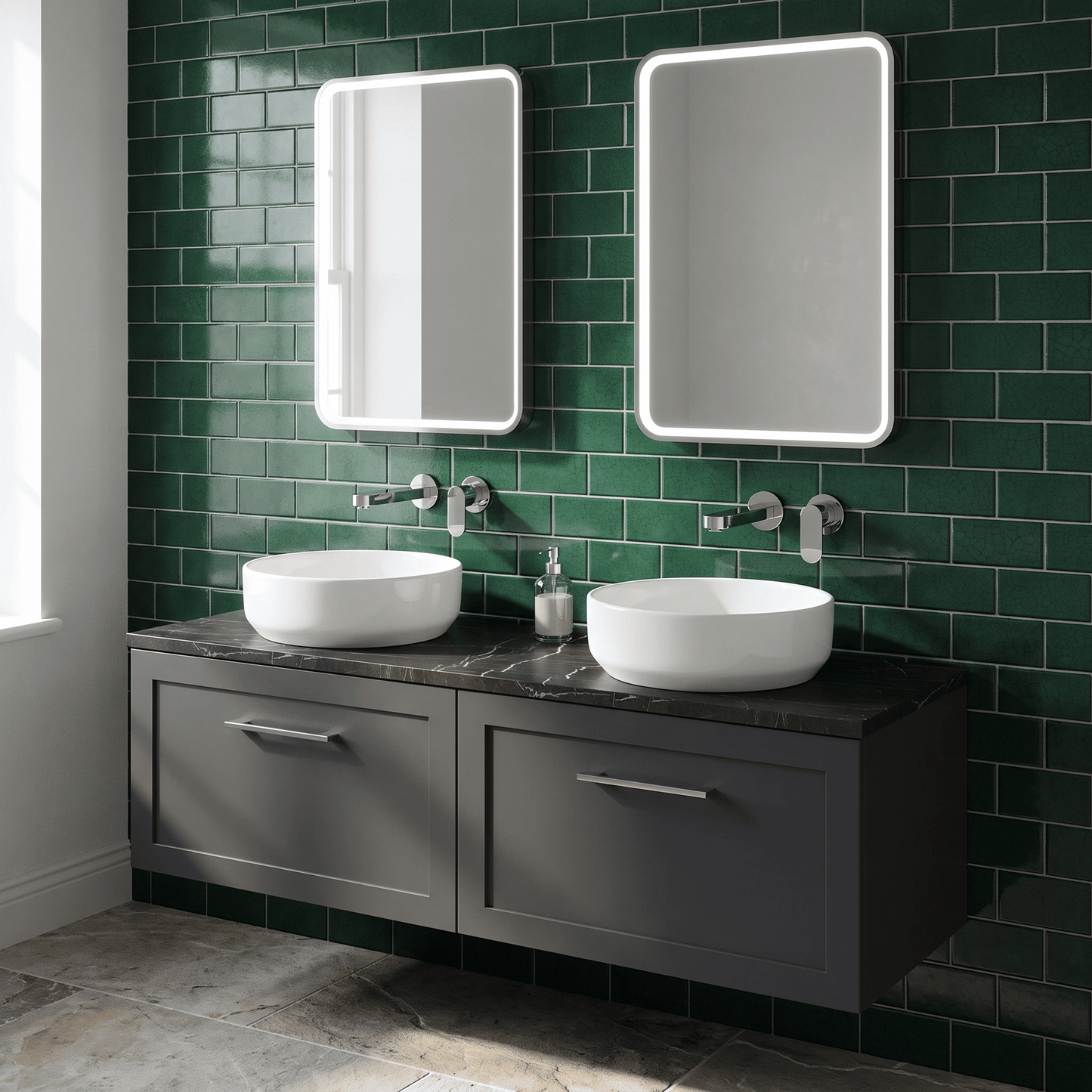 [BFSH1422LBP2] Stonnall Traditional Wall Hung 2 Drawer 1200mm Vanity Unit with Black Pietra Marble Laminate Worktop - Choice of Colour - Lifestyle 2