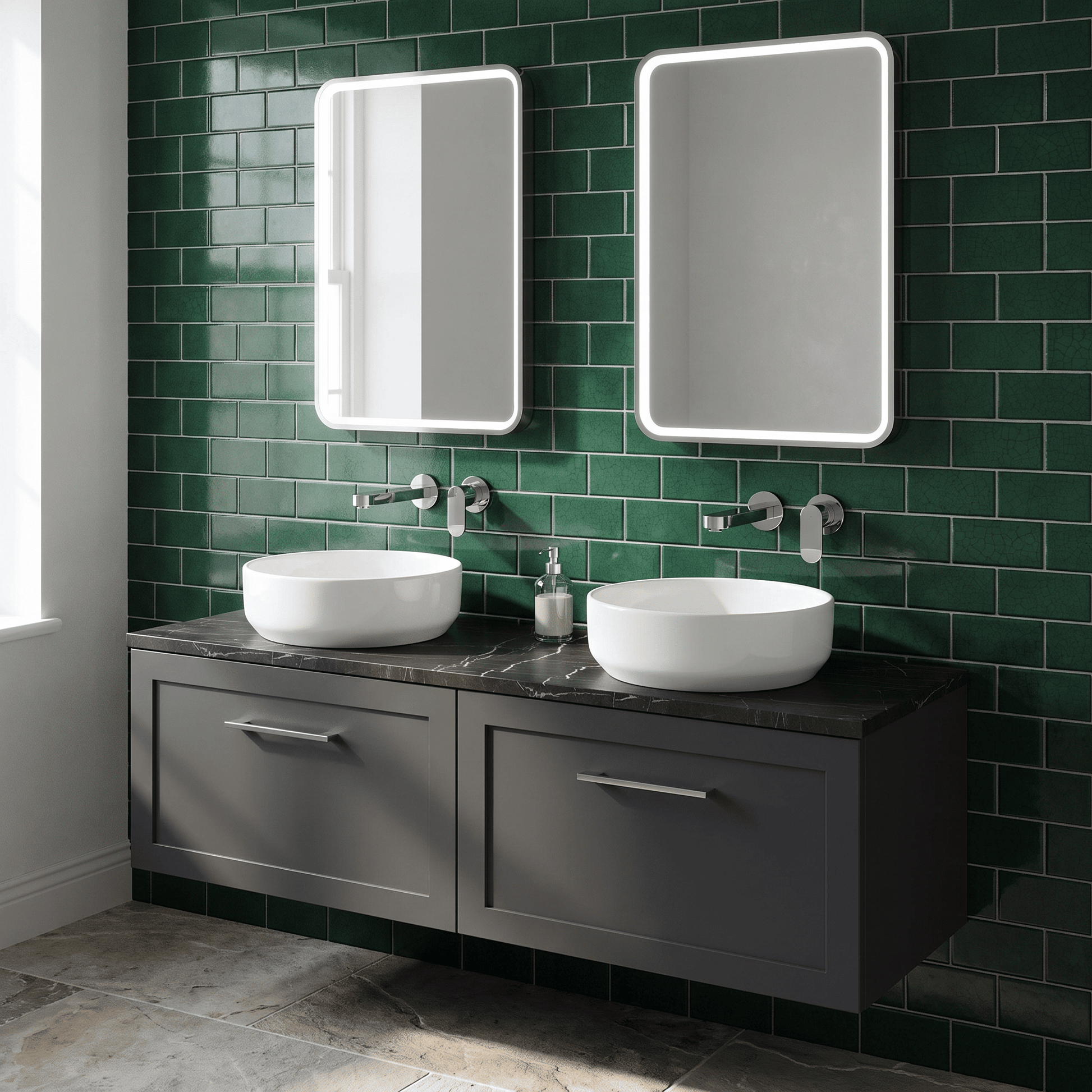 [BFSH1422LBP2] Stonnall Traditional Wall Hung 2 Drawer 1200mm Vanity Unit with Black Pietra Marble Laminate Worktop - Choice of Colour - Lifestyle 2