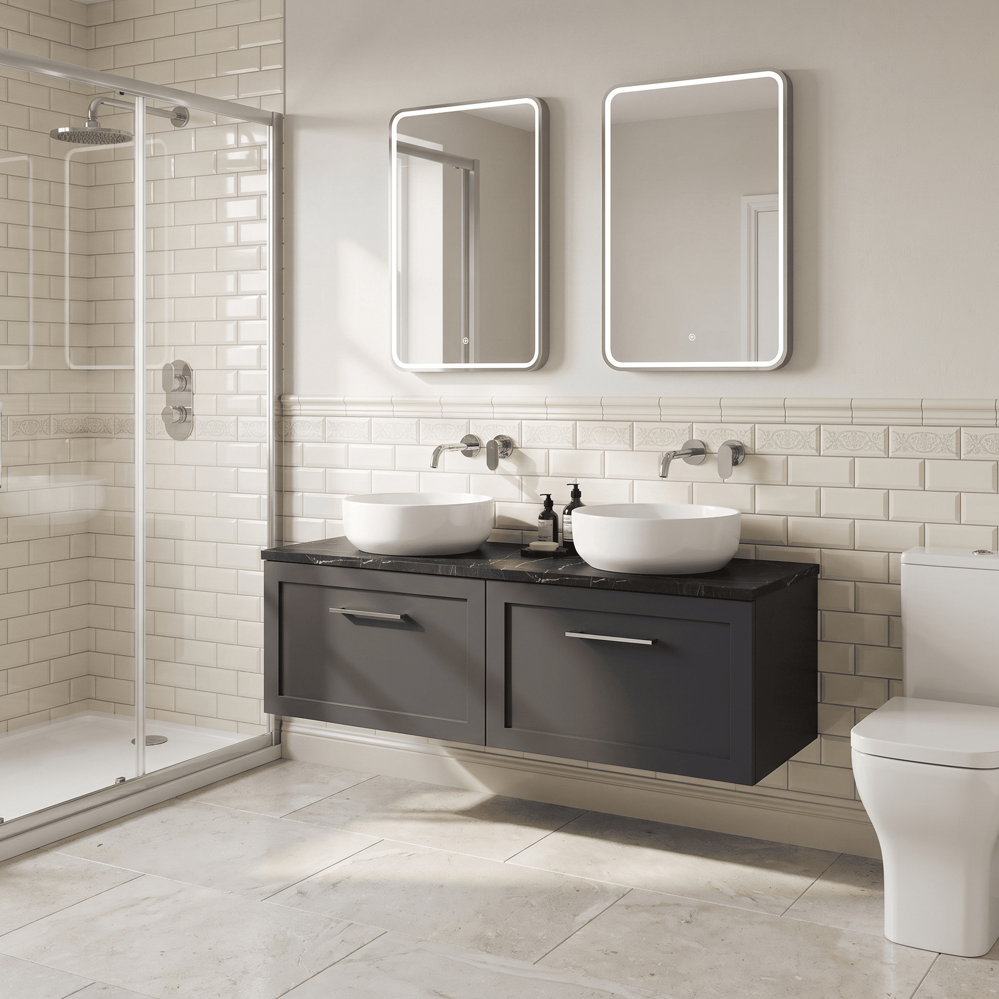 [BFSH1422LBP2] Stonnall Traditional Wall Hung 2 Drawer 1200mm Vanity Unit with Black Pietra Marble Laminate Worktop - Choice of Colour - Lifestyle 3