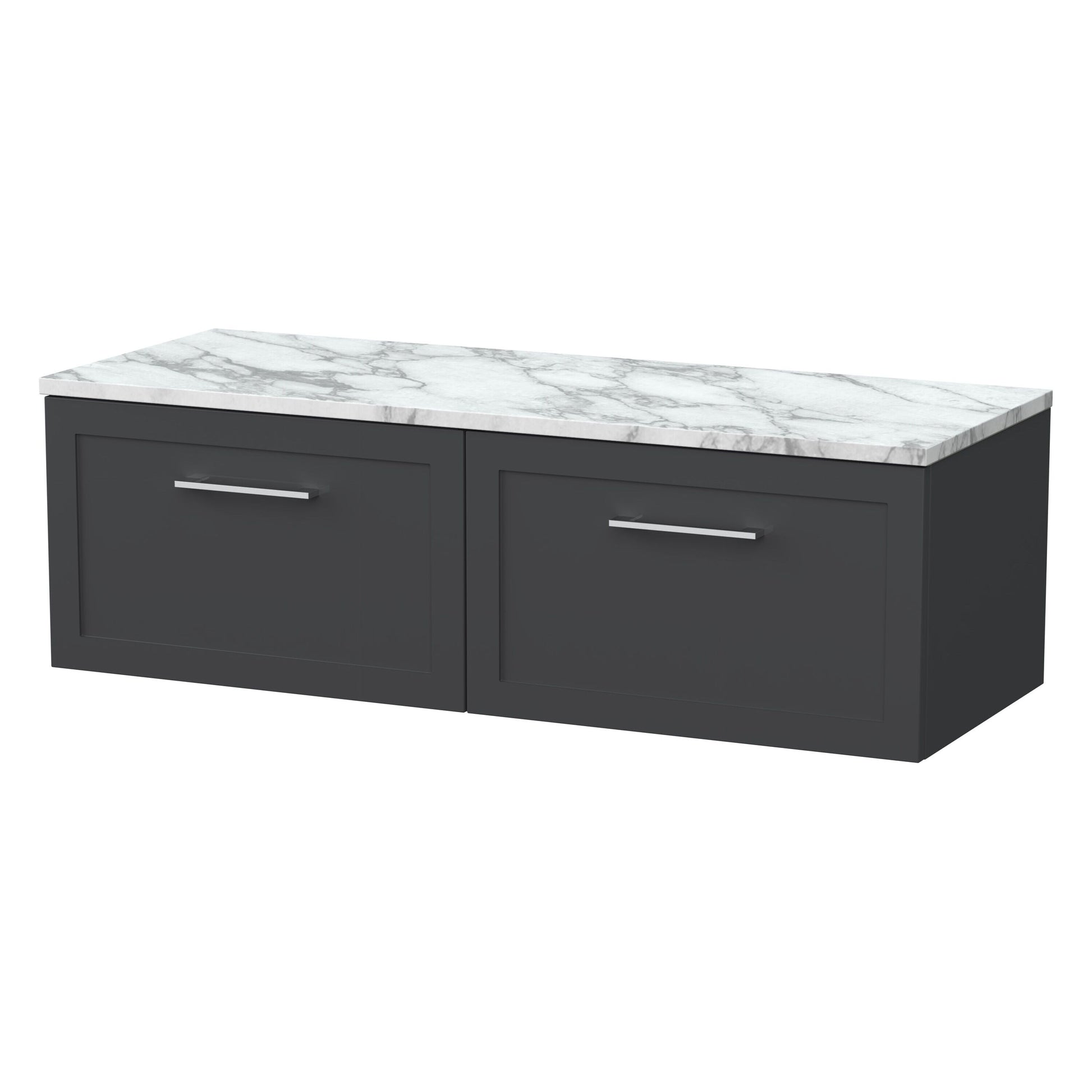 [BFSH1422LCM2] Stonnall Traditional Wall Hung 2 Drawer 1200mm Vanity Unit with Carrera Marble Laminate Worktop - Choice of Colour - Cutout
