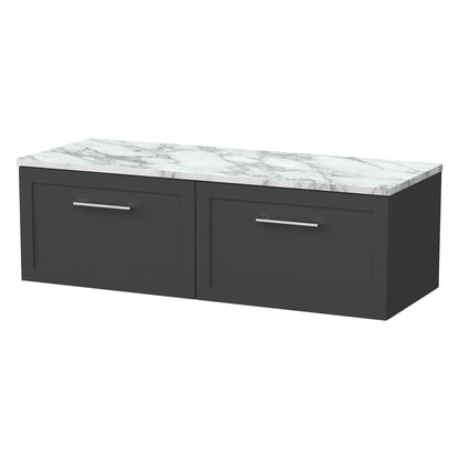 [BFSH1422LCM2] Stonnall Traditional Wall Hung 2 Drawer 1200mm Vanity Unit with Carrera Marble Laminate Worktop - Choice of Colour - Cutout