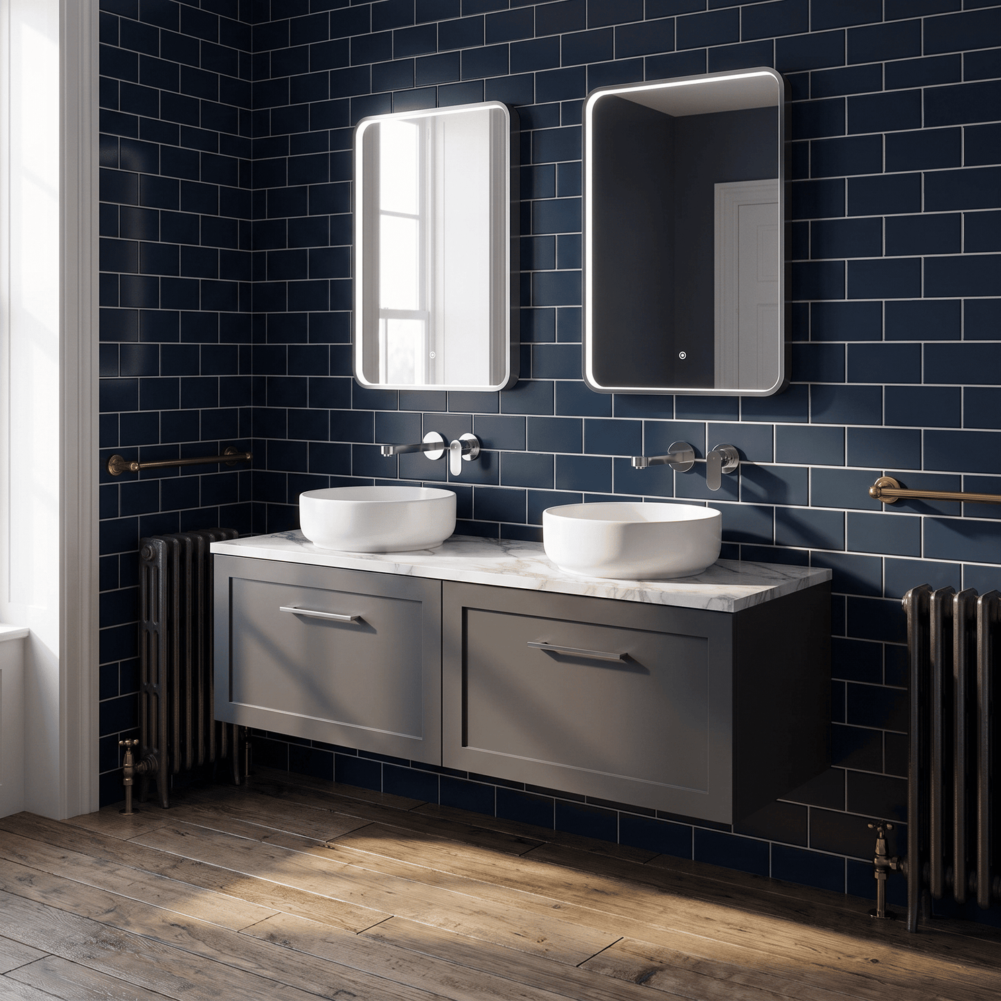 [BFSH1422LCM2] Stonnall Traditional Wall Hung 2 Drawer 1200mm Vanity Unit with Carrera Marble Laminate Worktop - Choice of Colour - Lifestyle 1