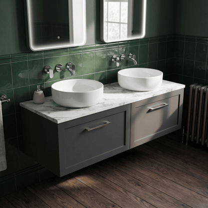 [BFSH1422LCM2] Stonnall Traditional Wall Hung 2 Drawer 1200mm Vanity Unit with Carrera Marble Laminate Worktop - Choice of Colour - Lifestyle 2