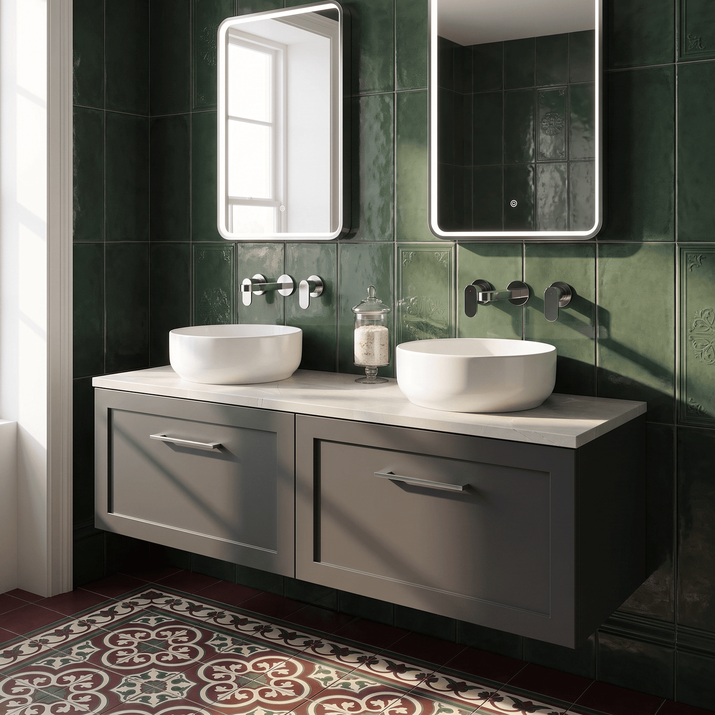 [BFSH1422LMP2] Stonnall Traditional Wall Hung 2 Drawer 1200mm Vanity Unit with Marble Plaster Laminate Worktop - Choice of Colour - Lifestyle 1
