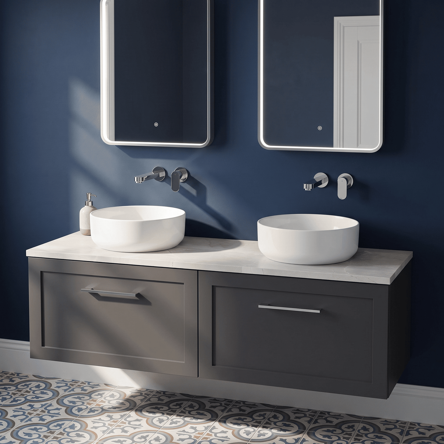[BFSH1422LMP2] Stonnall Traditional Wall Hung 2 Drawer 1200mm Vanity Unit with Marble Plaster Laminate Worktop - Choice of Colour - Lifestyle 2