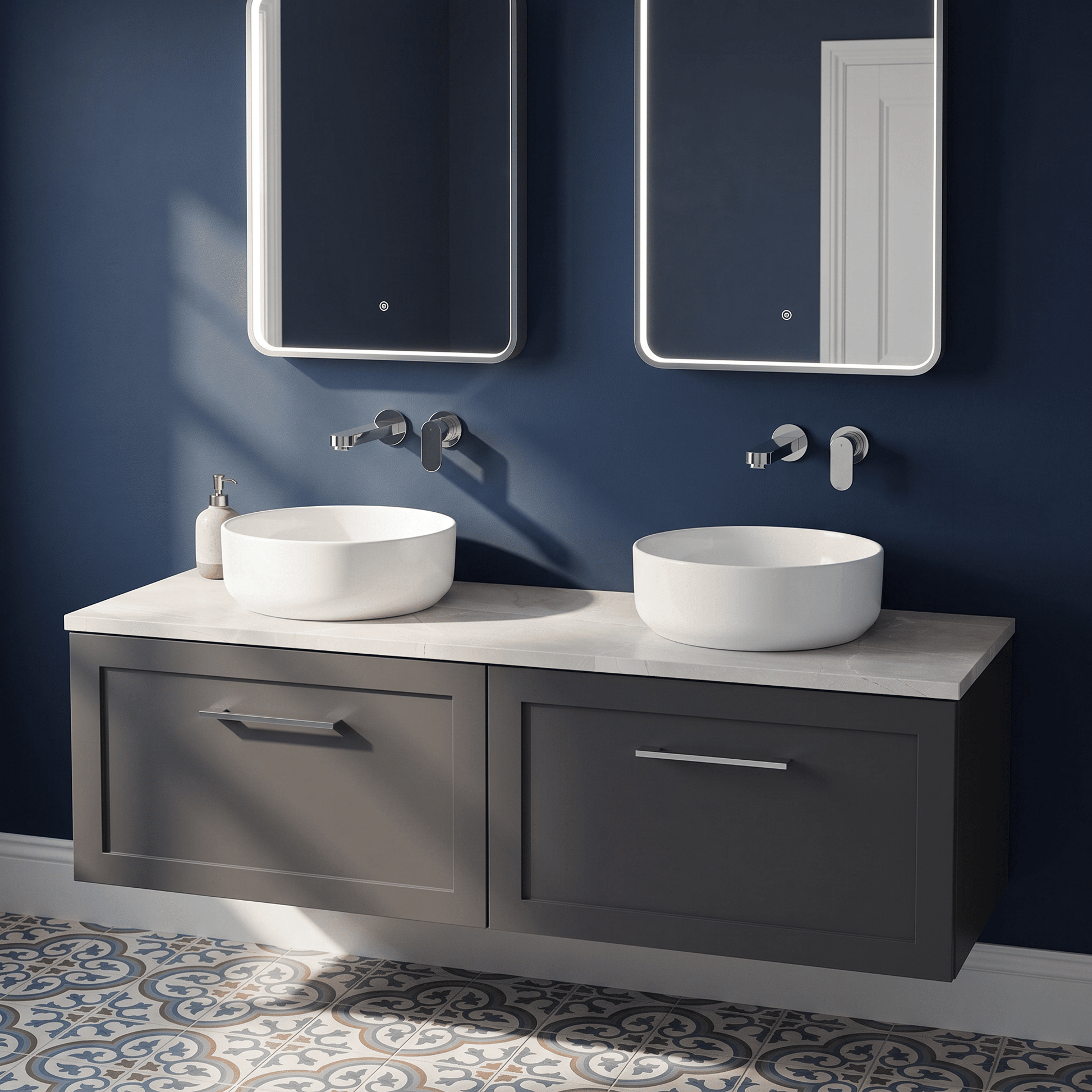 [BFSH1422LMP2] Stonnall Traditional Wall Hung 2 Drawer 1200mm Vanity Unit with Marble Plaster Laminate Worktop - Choice of Colour - Lifestyle 2