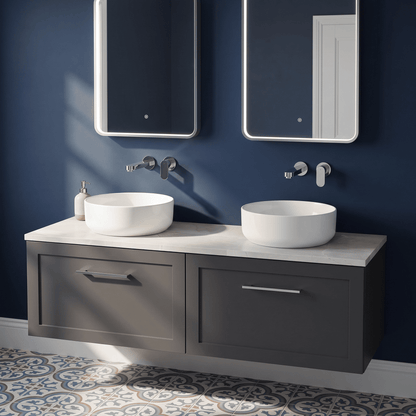 [BFSH1422LMP2] Stonnall Traditional Wall Hung 2 Drawer 1200mm Vanity Unit with Marble Plaster Laminate Worktop - Choice of Colour - Lifestyle 2
