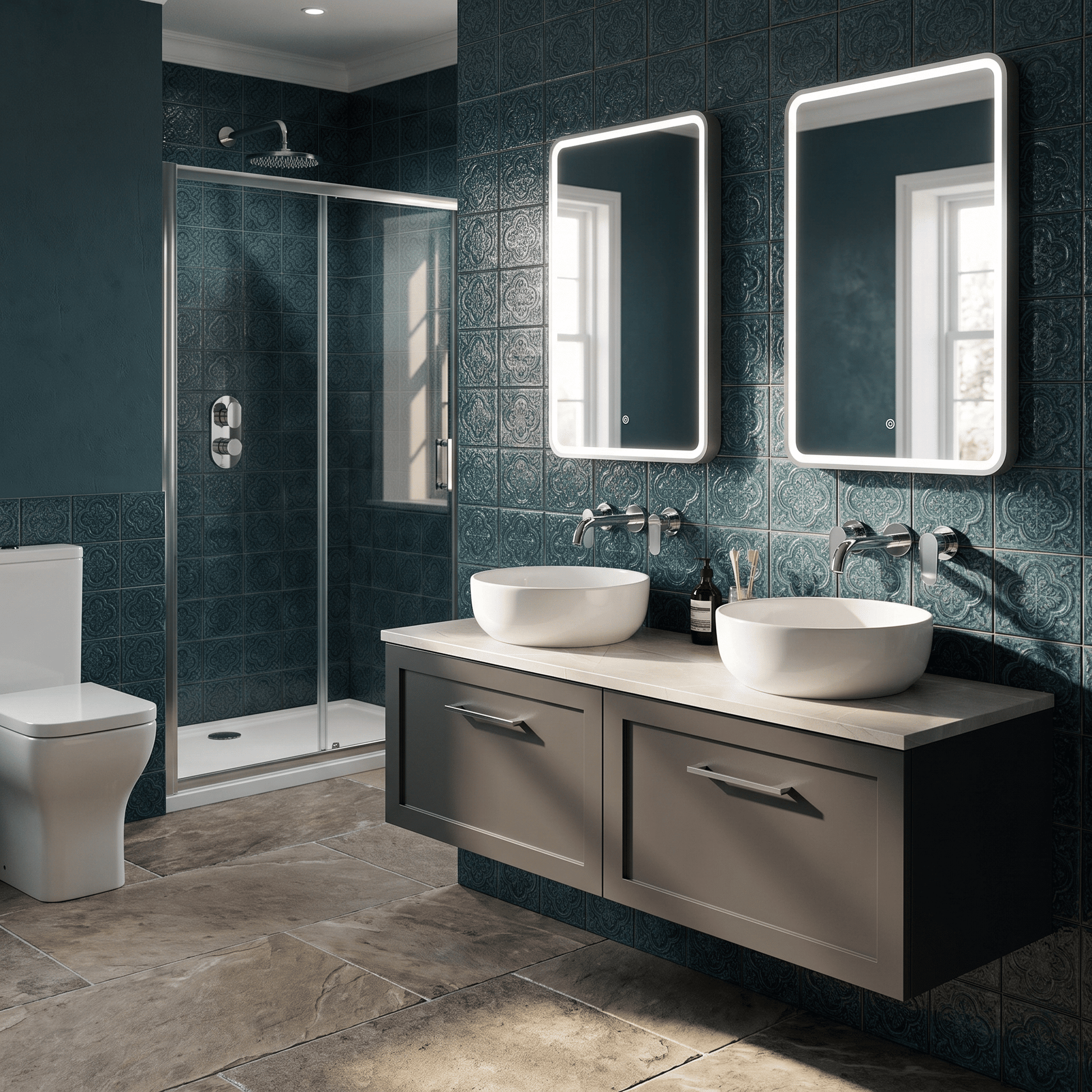 [BFSH1422LMP2] Stonnall Traditional Wall Hung 2 Drawer 1200mm Vanity Unit with Marble Plaster Laminate Worktop - Choice of Colour - Lifestyle 3