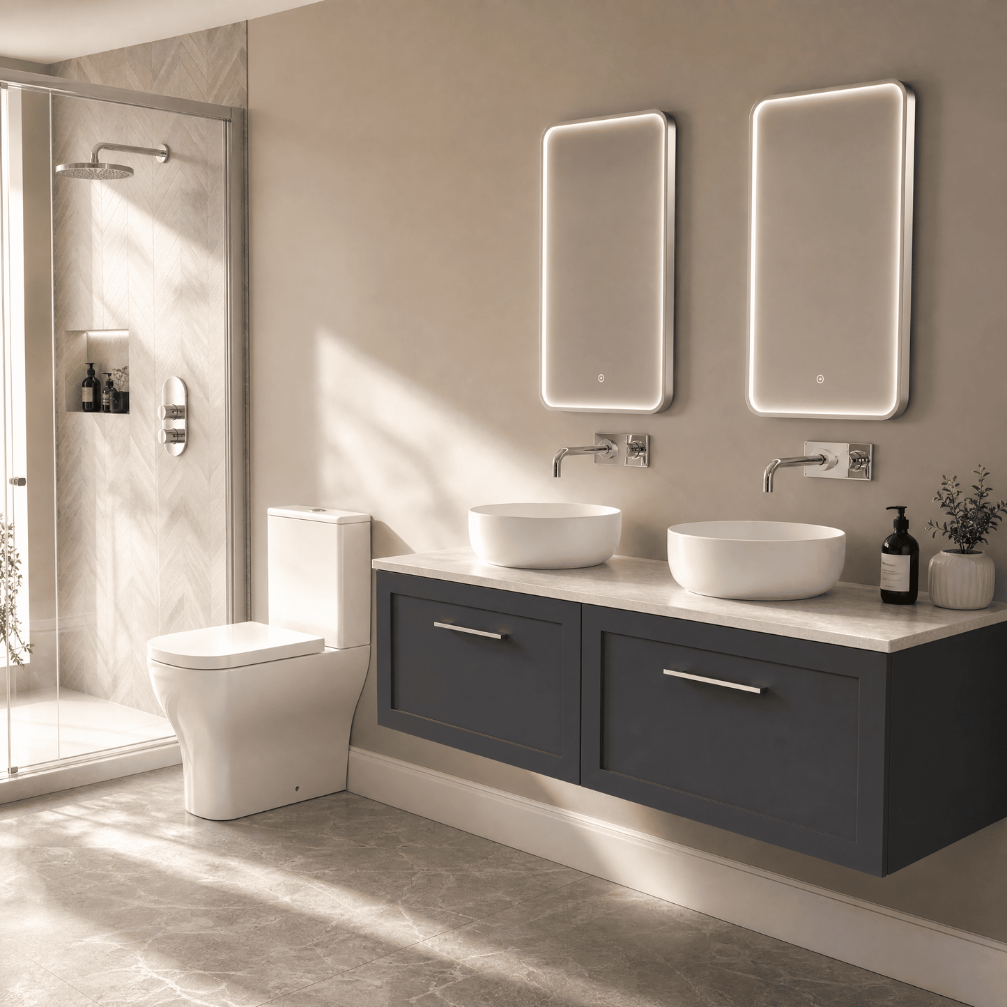 [BFSH1422LSWG2] Stonnall Traditional Wall Hung 2 Drawer 1200mm Vanity Unit with White Sparkle Laminate Worktop - Choice of Colour - Lifestyle 3