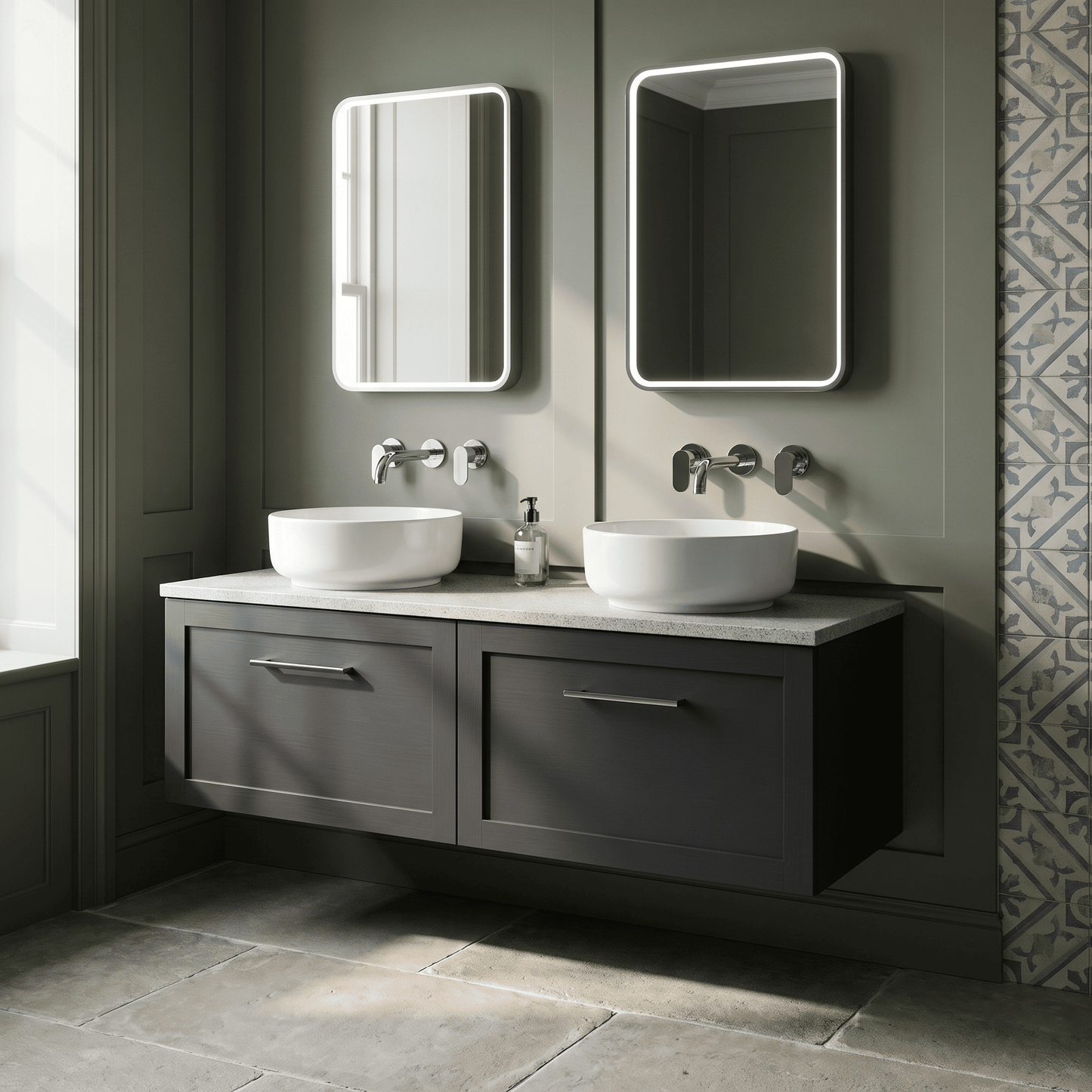[BFSH1422LWN2] Stonnall Traditional Wall Hung 2 Drawer 1200mm Vanity Unit with White Nebula Laminate Worktop - Choice of Colour - Lifestyle 1