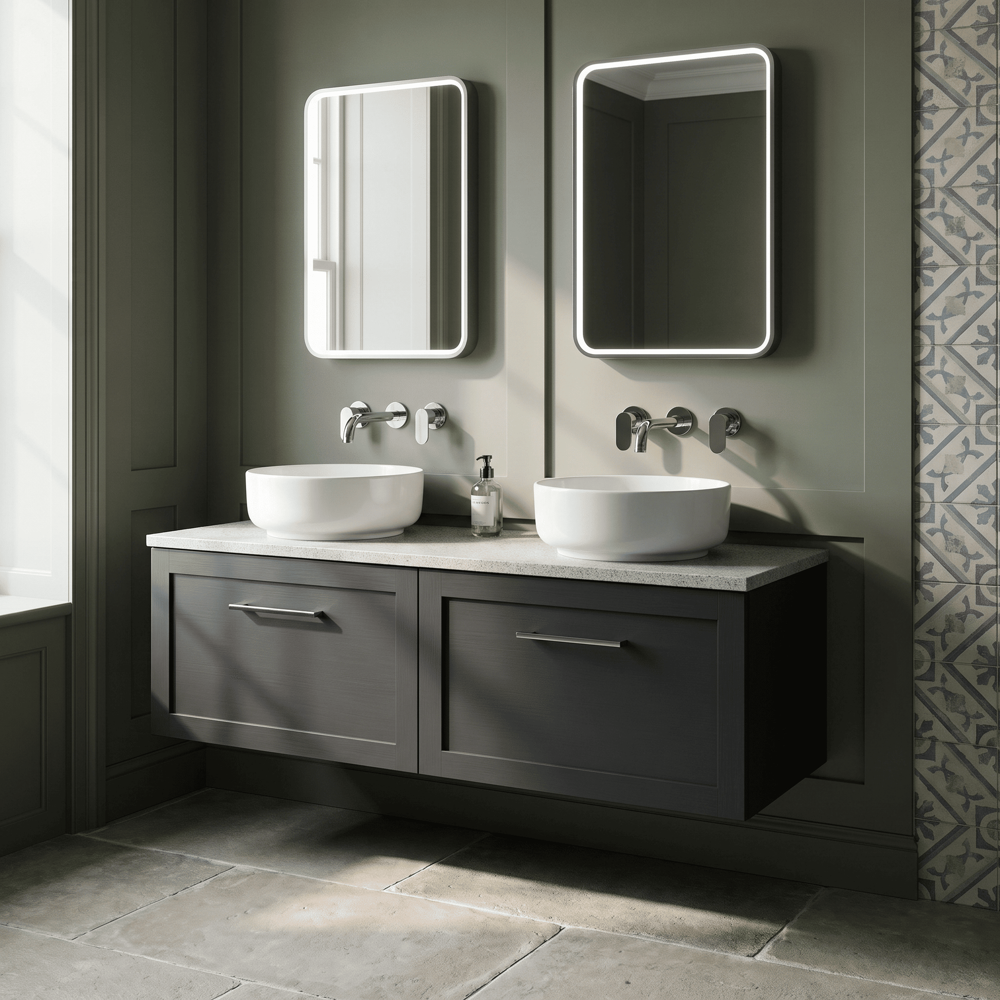 [BFSH1422LWN2] Stonnall Traditional Wall Hung 2 Drawer 1200mm Vanity Unit with White Nebula Laminate Worktop - Choice of Colour - Lifestyle 1