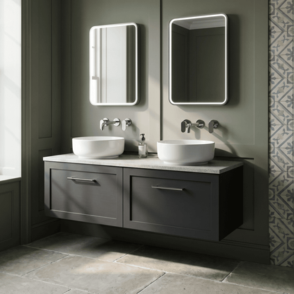 [BFSH1422LWN2] Stonnall Traditional Wall Hung 2 Drawer 1200mm Vanity Unit with White Nebula Laminate Worktop - Choice of Colour - Lifestyle 1