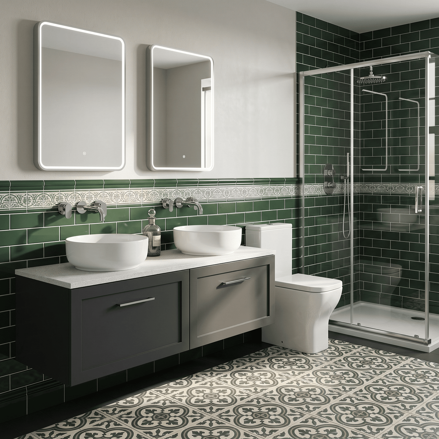 [BFSH1422LWN2] Stonnall Traditional Wall Hung 2 Drawer 1200mm Vanity Unit with White Nebula Laminate Worktop - Choice of Colour - Lifestyle 3