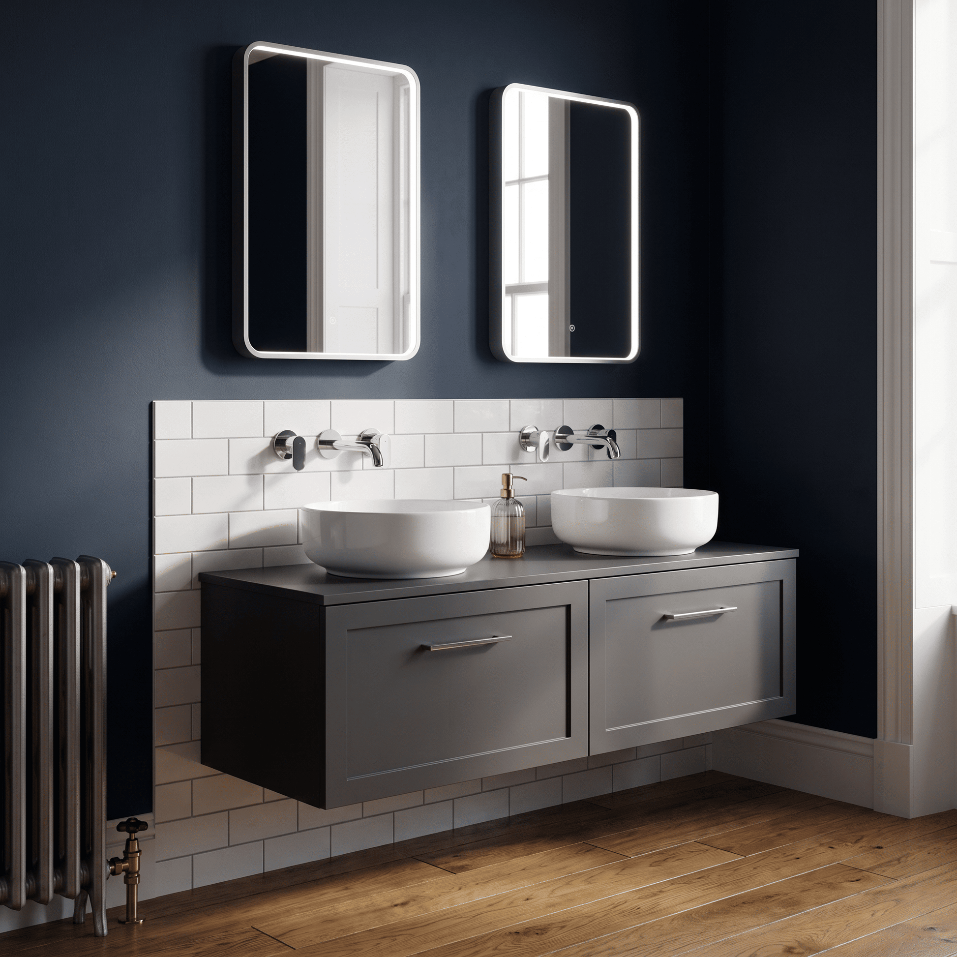 [BFSH1422W2] Stonnall Traditional Wall Hung 2 Drawer 1200mm Vanity Unit with Laminate Worktop - Choice of Colour - Lifestyle 1