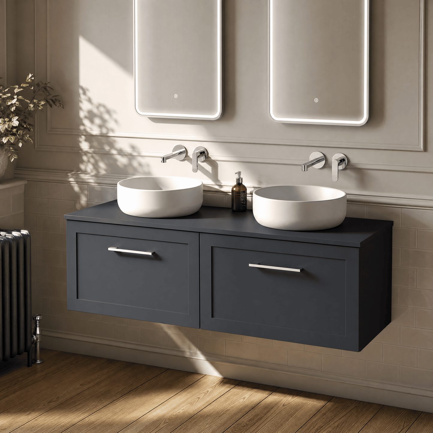 [BFSH1422W2] Stonnall Traditional Wall Hung 2 Drawer 1200mm Vanity Unit with Laminate Worktop - Choice of Colour - Lifestyle 2