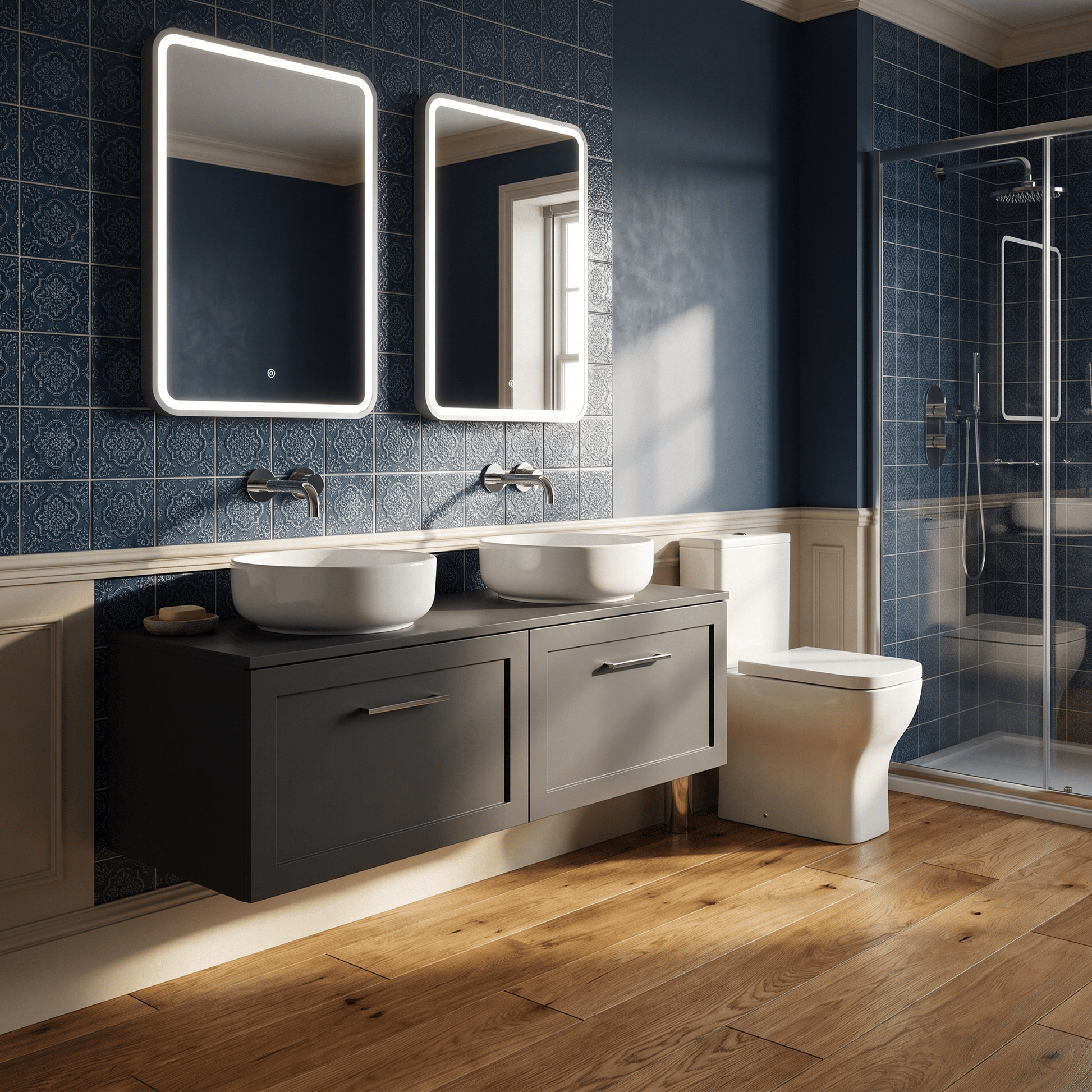 [BFSH1422W2] Stonnall Traditional Wall Hung 2 Drawer 1200mm Vanity Unit with Laminate Worktop - Choice of Colour - Lifestyle 3